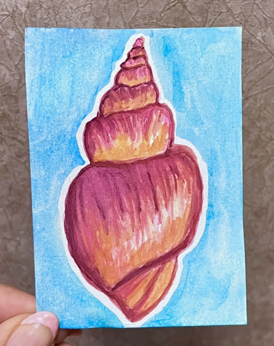 ACEO Original Watercolor Shell Mini Art 3.5 x 2.5” OOAK ATC