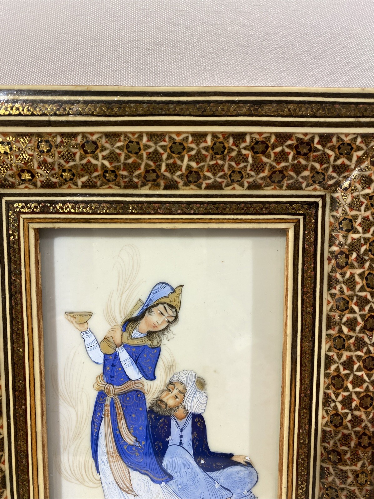 Khatam Kari Rahmen mit original Malerei signiert – Persien