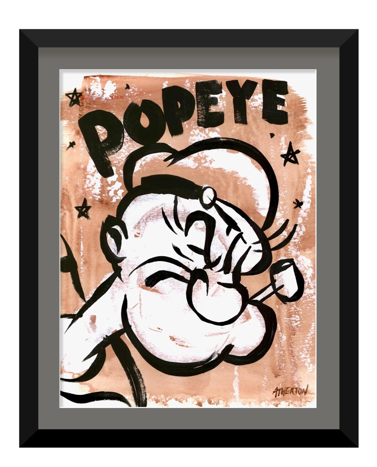 Atherton 9×12 Original Pop Art Character Vintage Painting «Popeye» hand signed