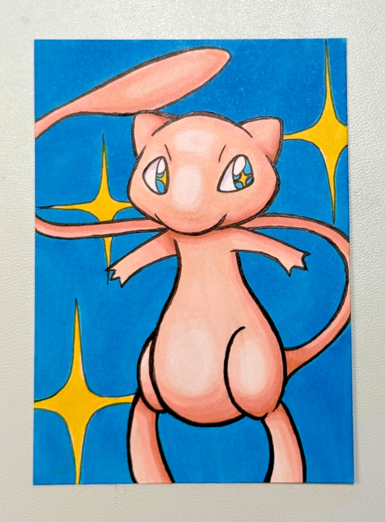 ACEO Original Pokemon Fanart «Mew», Mini Art 2.5 x 3.5 Inches Anime