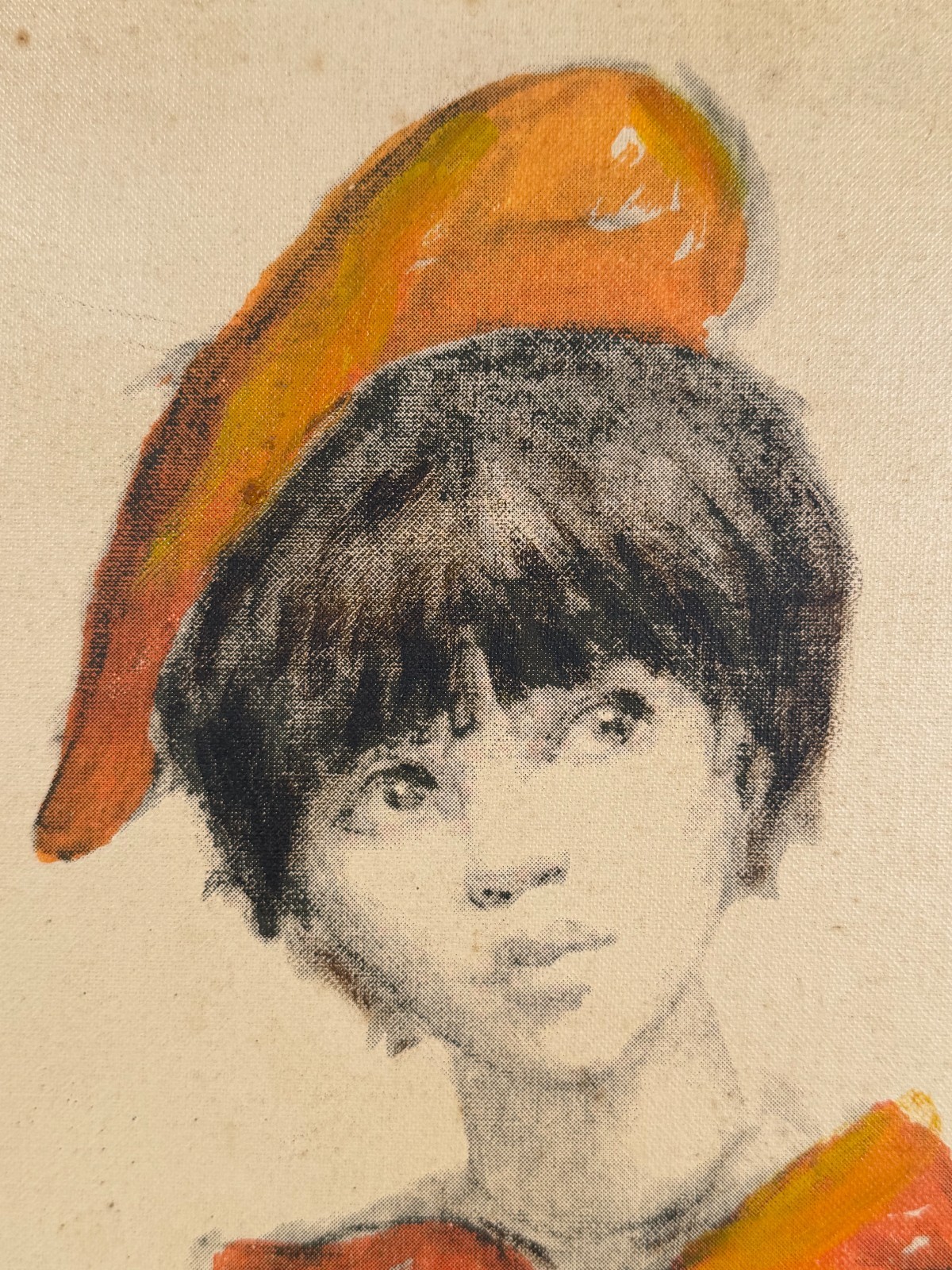 Vintage Boho Portrait Painting Signed Alex Mid Century Style Original Art
