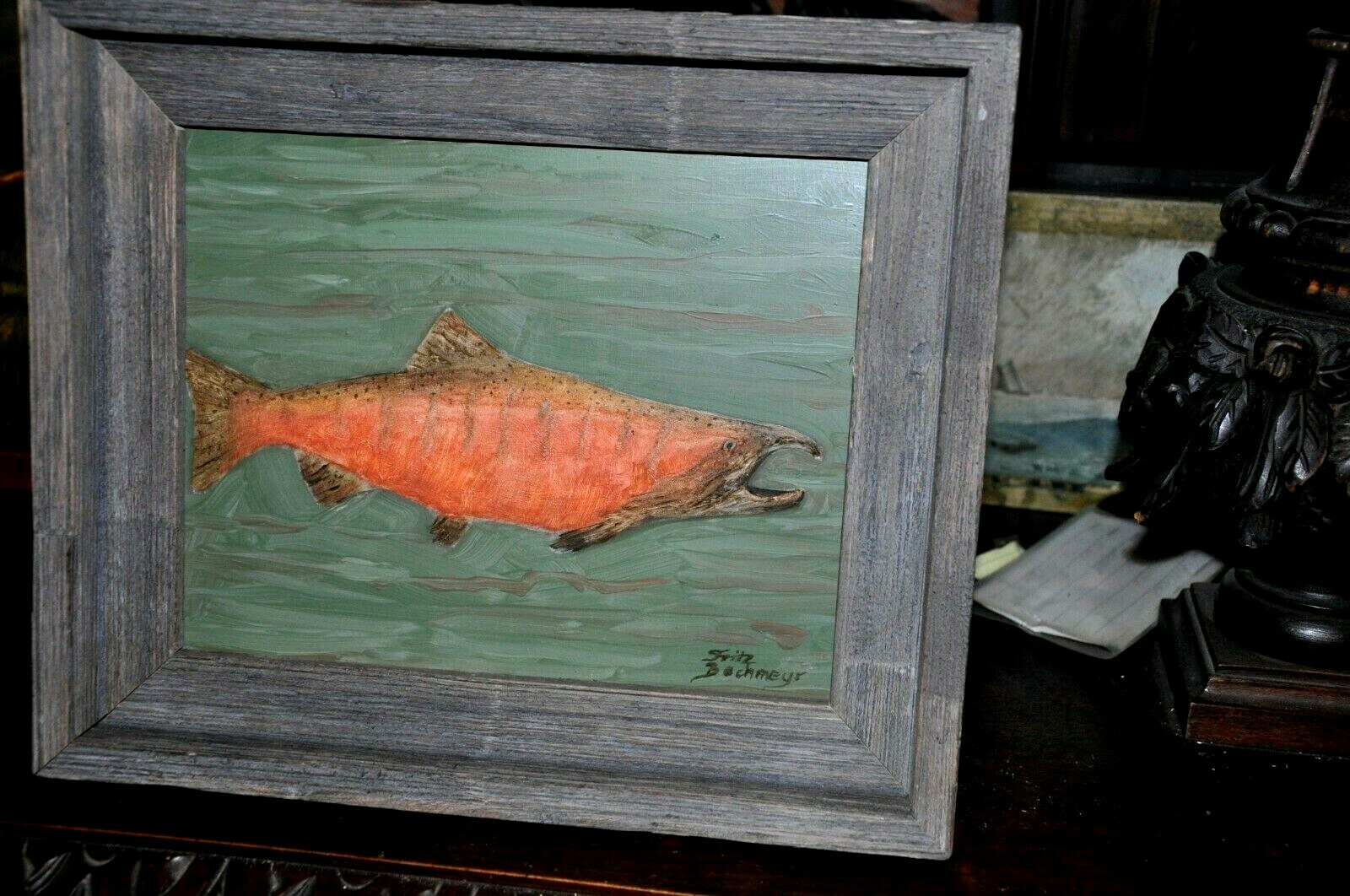 Beautiful Salmon Fish Painting by Listed Artist