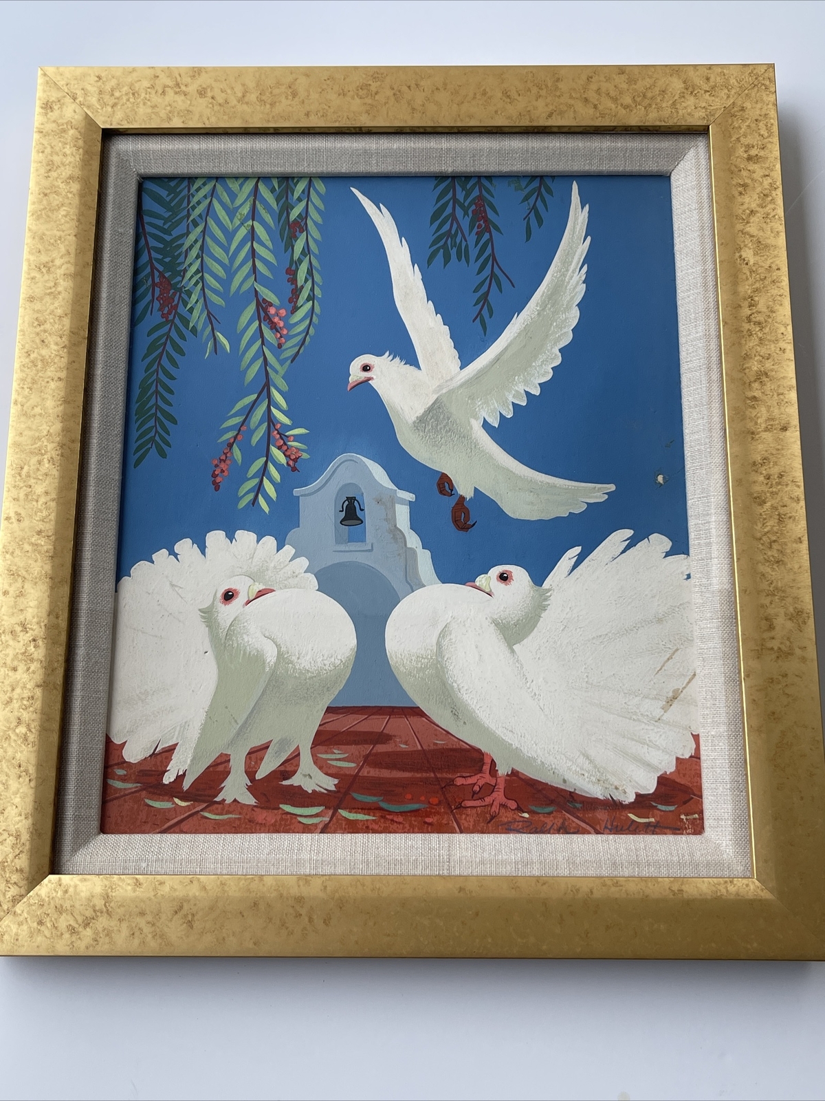 Ralph Hulett Painting Mission Doves California Listed Artist Mid Century 1950’s