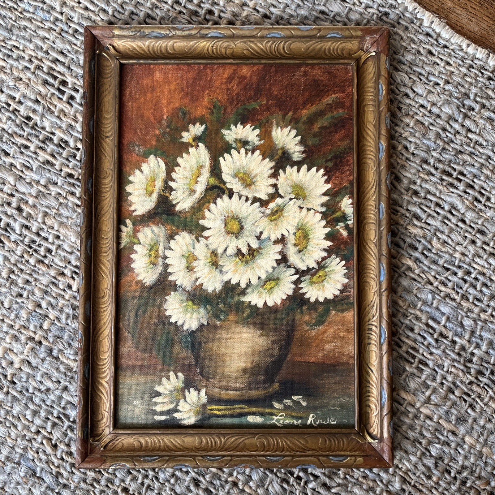 Daisies Bring Happiness Acrylic Painting on Canvas 1978 Leona M. Rowe 17”x12”
