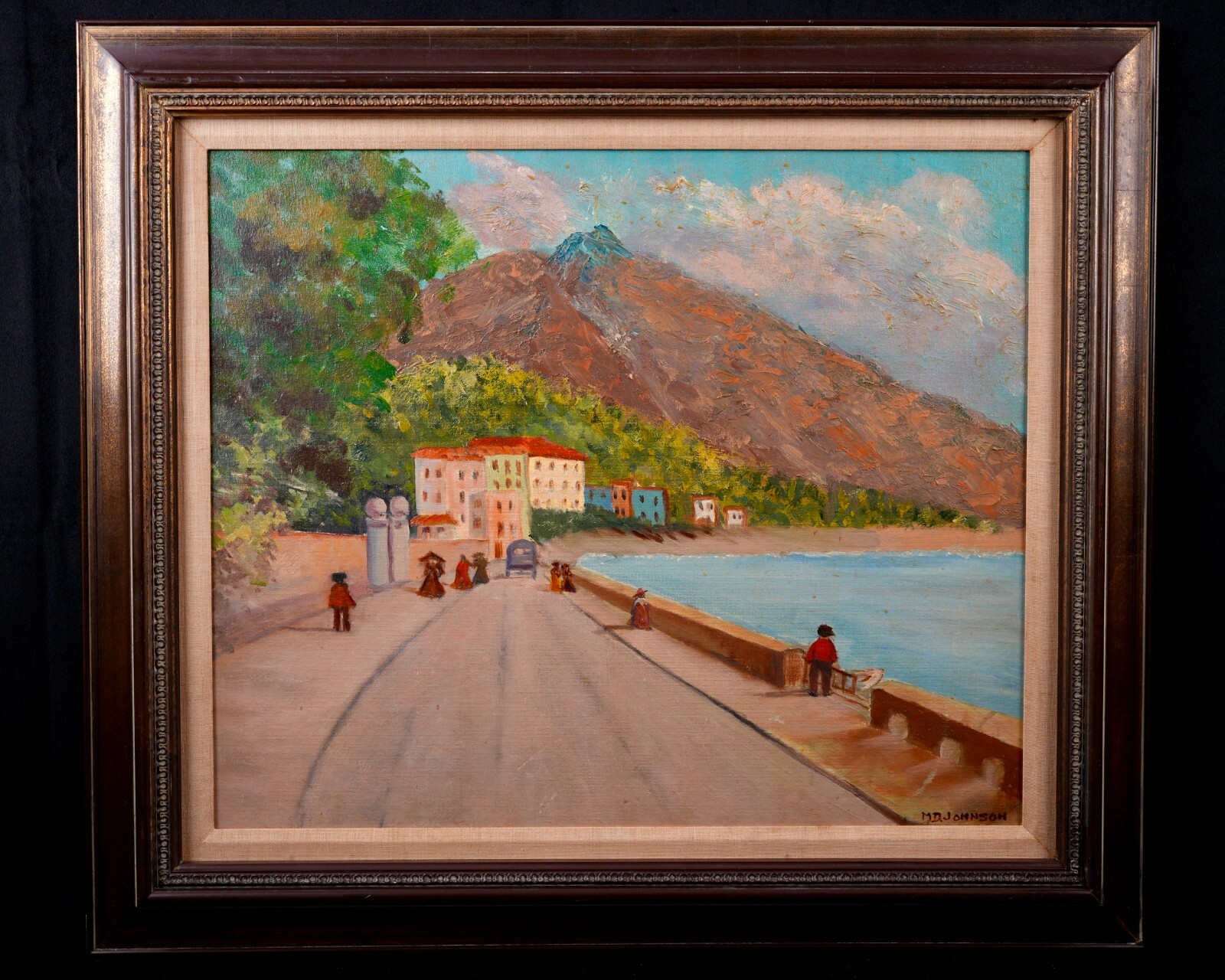 Vintage Framed Original Impressionist Seascape Oil on Board «Coastal Scenery»