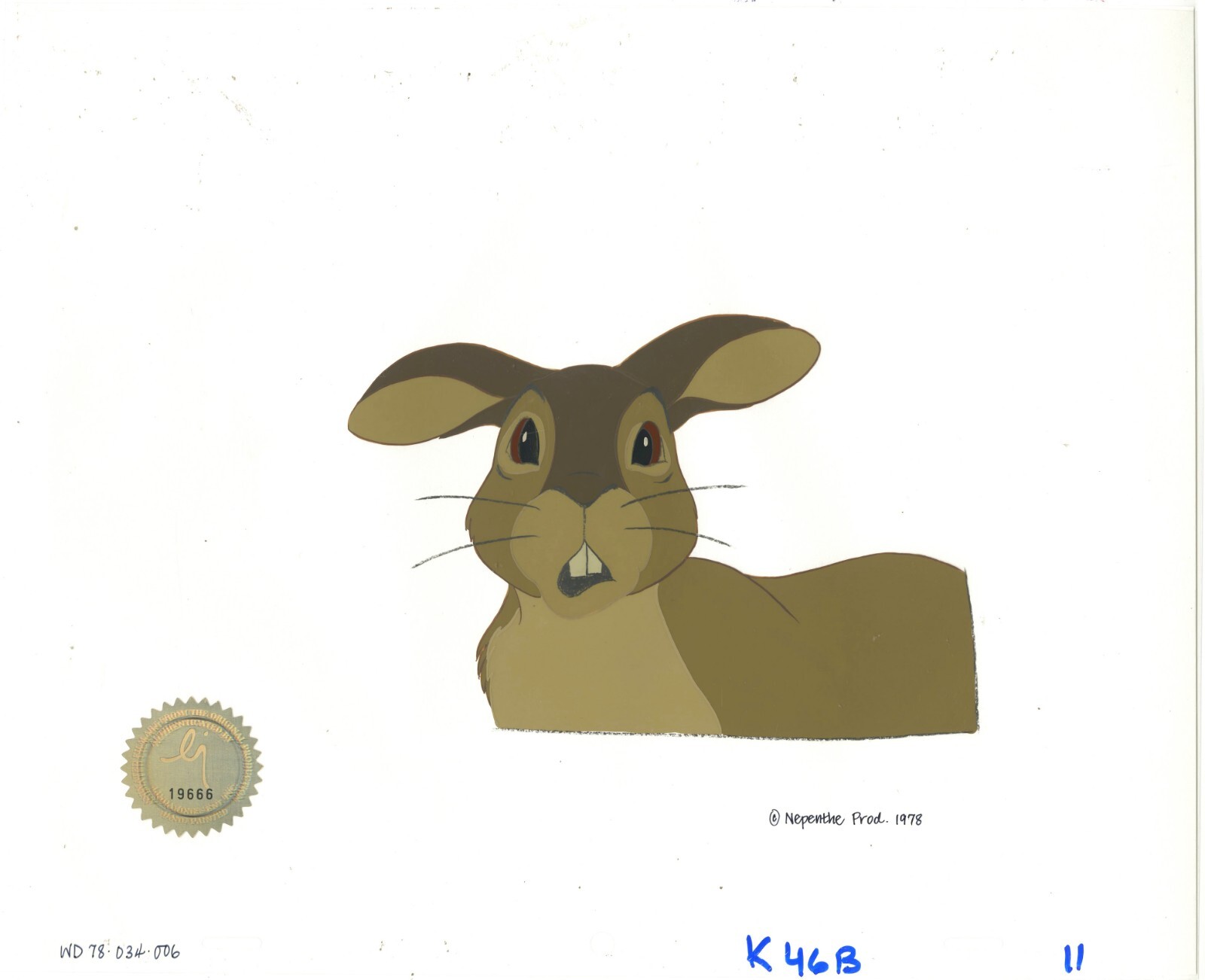 Watership Down 1978 Production Animation Cel Blackberry LJE Seal and COA 034-006