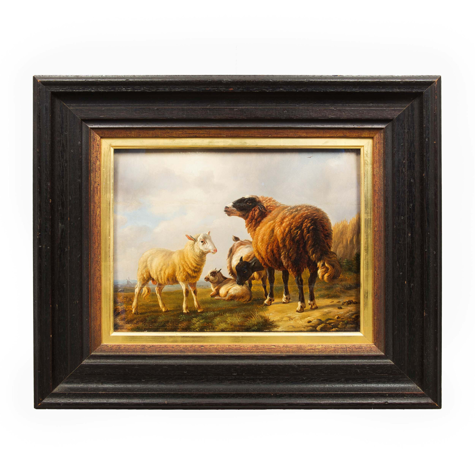 “Sheep and Goats” Belgian Oil Painting by Eugene Verboeckhoven, circa 1859