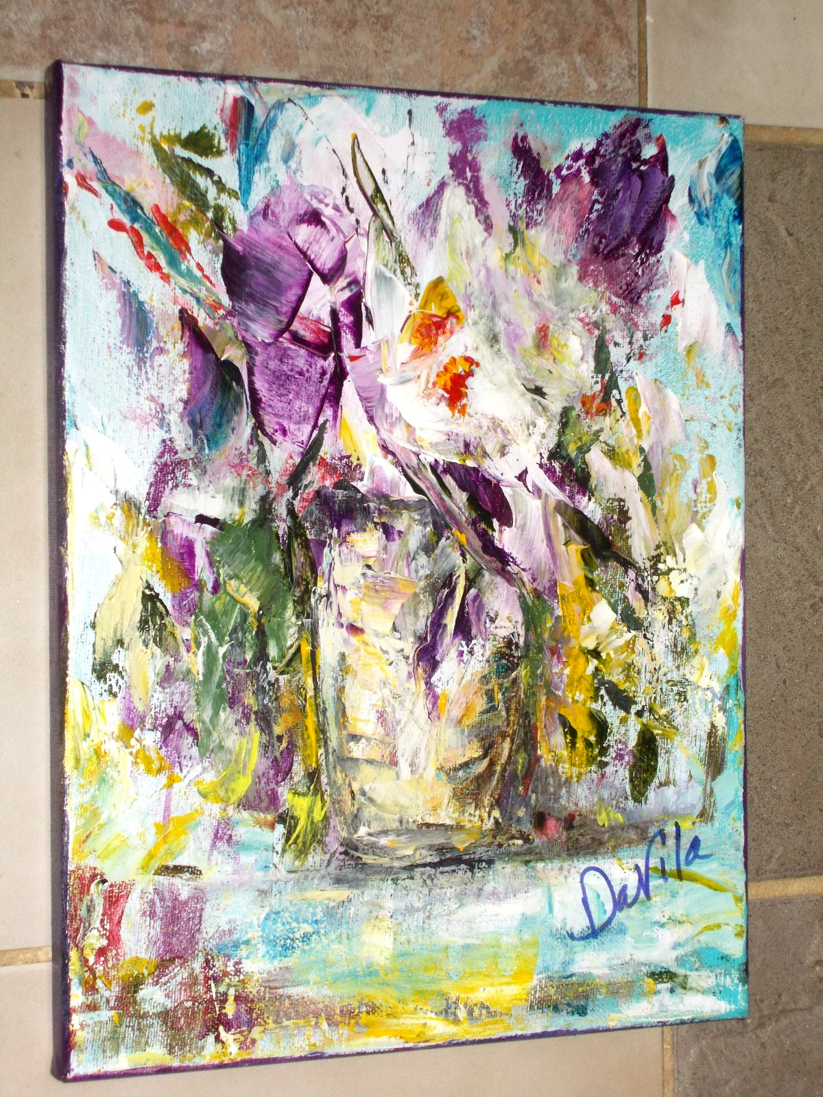 Original «Purple Melody» oil painting approx 11″x14″x3/4″ by Texas Artist Davila