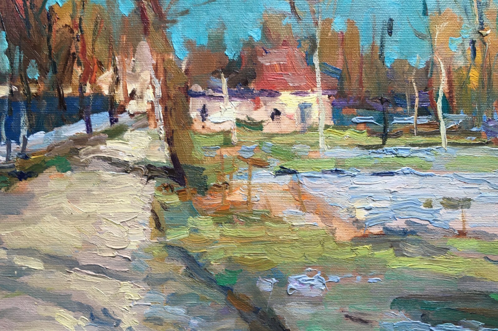 Oil painting Street Ukrainian painter Cardboard Unframed Decor original art
