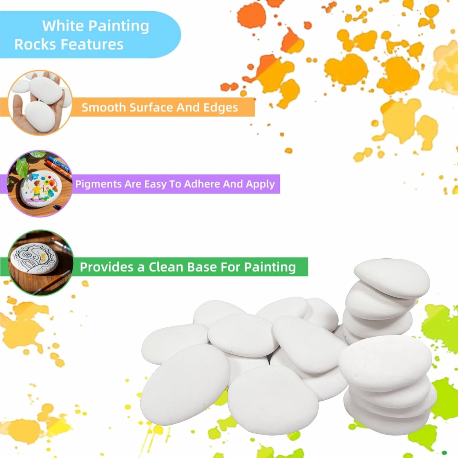 32PCS White Rocks for Painting, Medium & Small Rocks to Paint, Flat Painting Roc