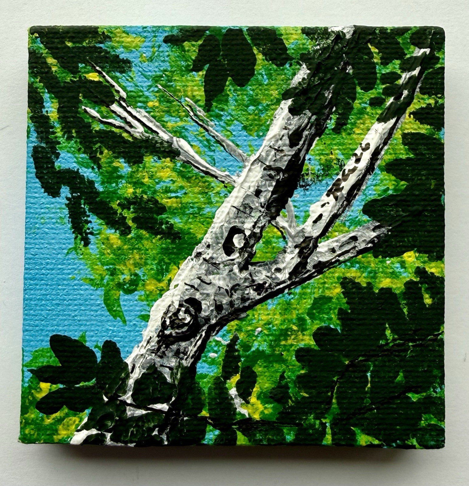 Michigan Landscape Birch Trees Miniature 3×3 Canvas Acrylic Painting A6