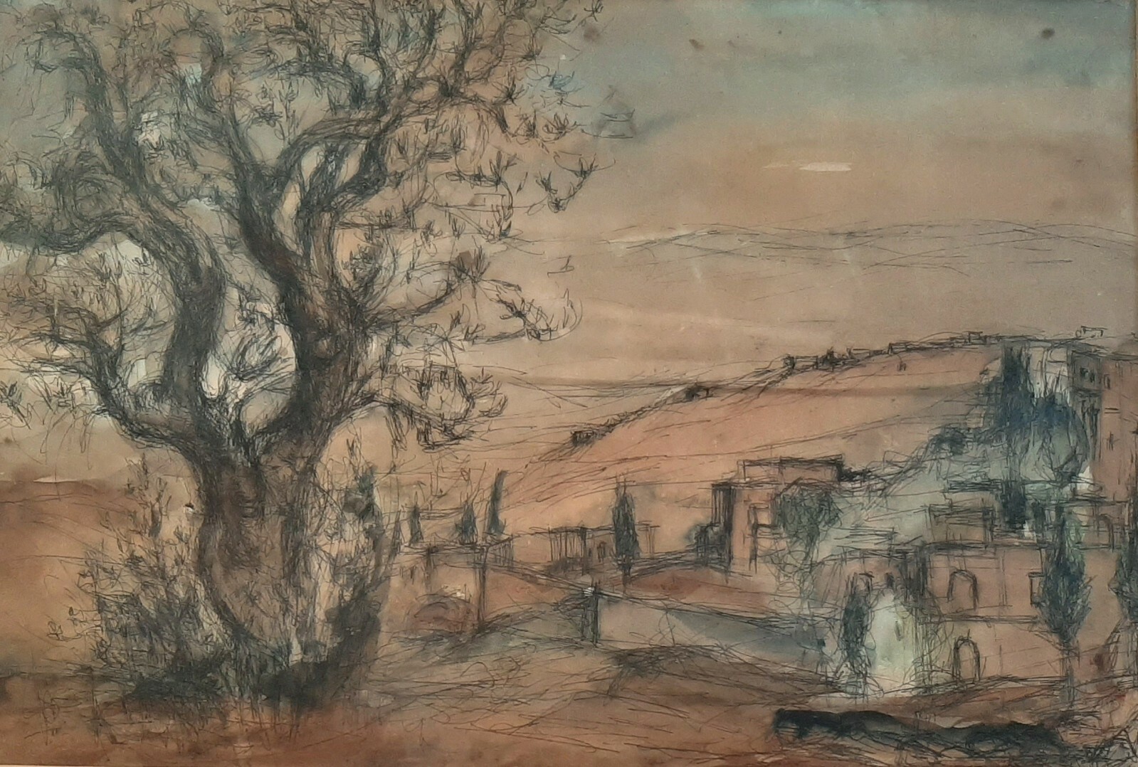 ESTHER LURIE (1913-1998), Watercolor & Ink on Paper, Jerusalem, Signed, 1965