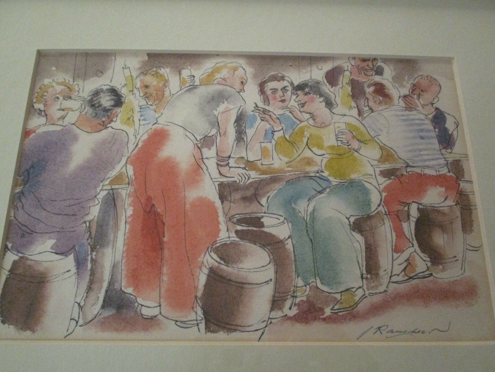 ANTIQUE PAINTING JULES RAUSCHERT WPA AMERICAN MASTER BAR PUB SOCIAL PORTRAIT