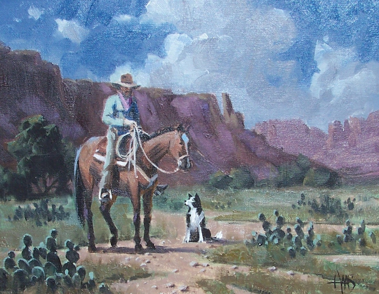 TOM HAAS painting ‘Moonlit Trail’ oil 11″x14″ Arizona desert cowboy dog horse