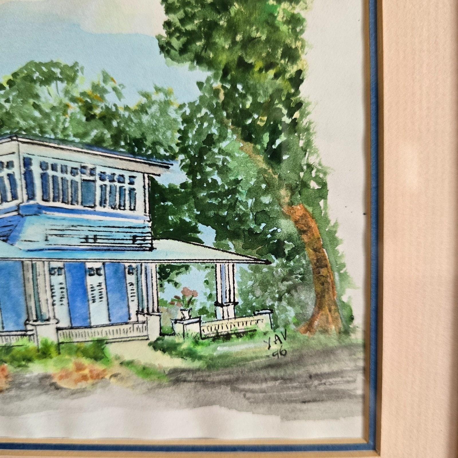 VTG Key West Art «Nine One Five» Restaurant Watercolor Signed YAV 1996 Framed FL