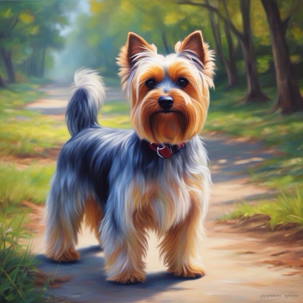 Yorkshire Terrier Dog Painting Mini ACEO Art Trading Card Signed Print 2.5×3.5”