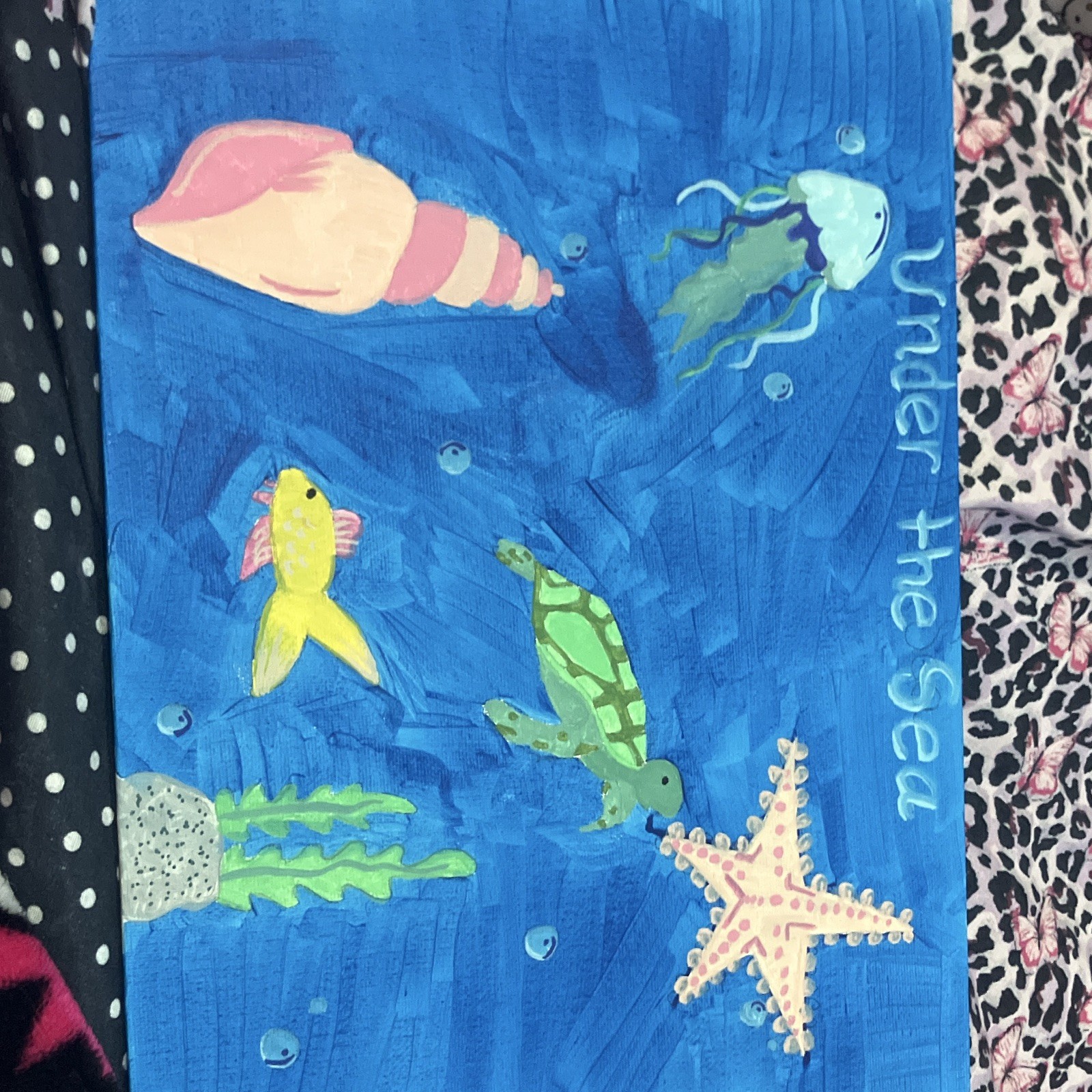 Under the Sea Sea Life Painting Fish Turtle Starfish Jellyfish Unframed