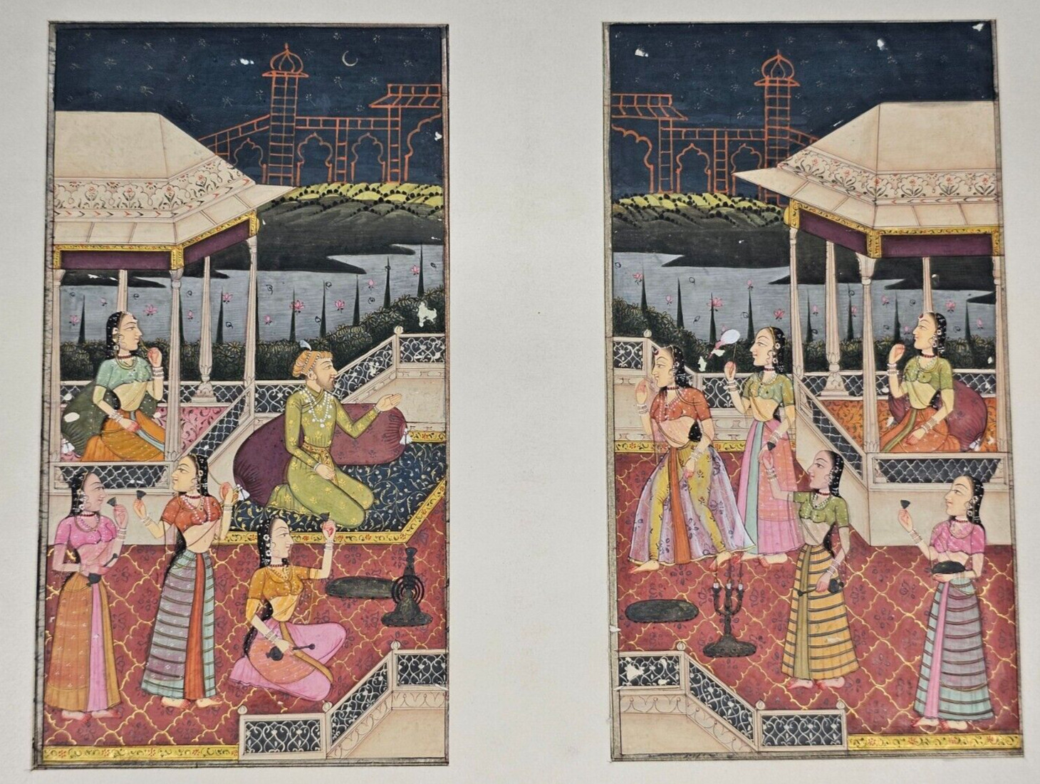 Mhefil-e-Shama Mughal Finest Intricate Scene Painting Indian Miniature Art Gold