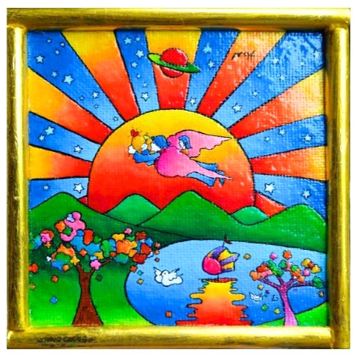 PETER MAX Universal Harmony sign Art UV Radiant Acrylic Canvas Hand Paint Frame