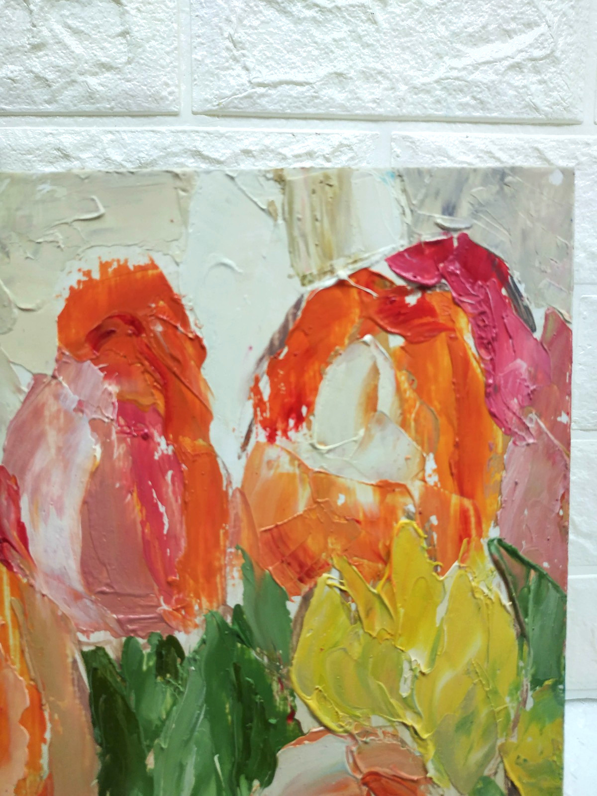 Original oil painting Tulips Bouquet Flower Still life Artwork Floral art 8.5x9O