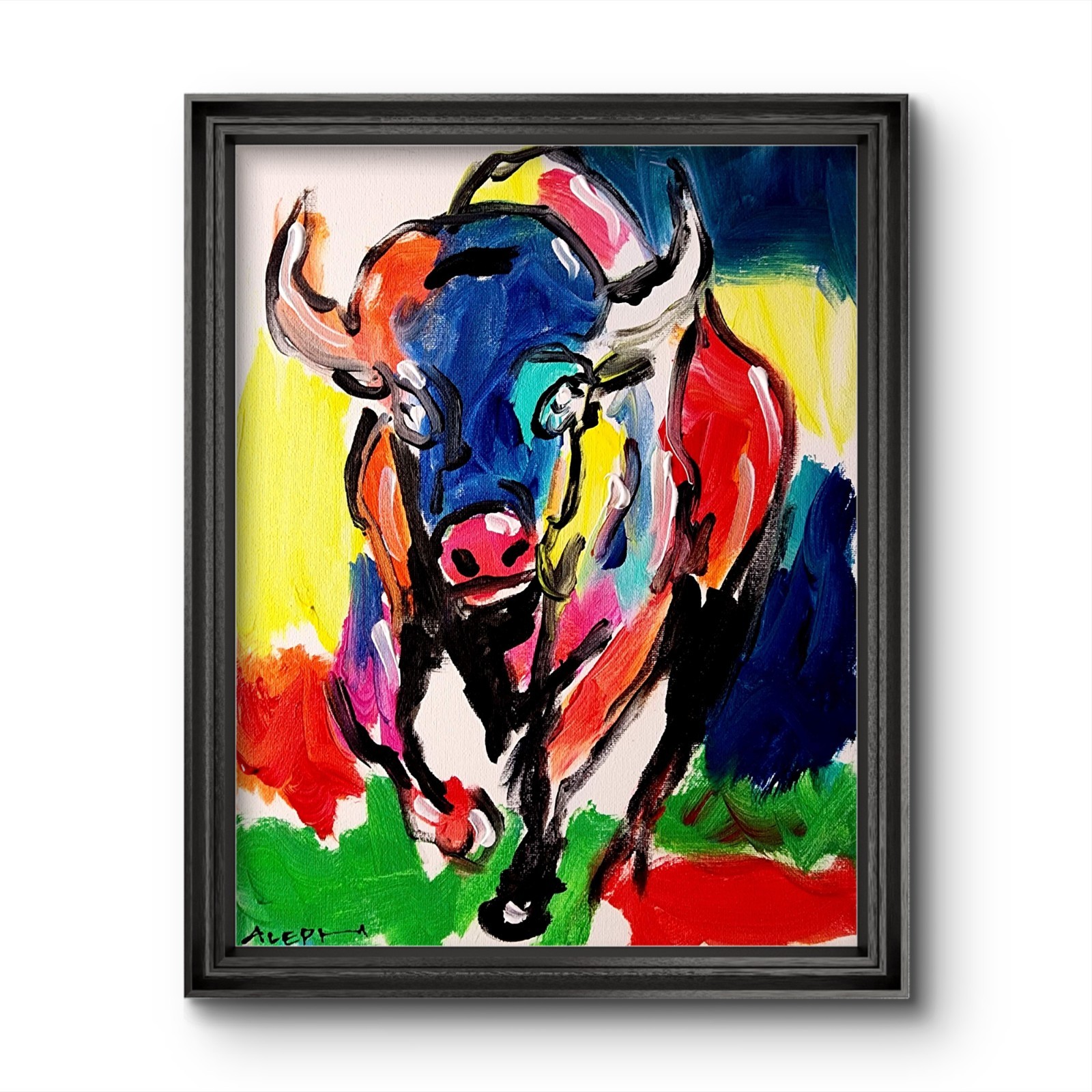 Aleph Original Art Buffalo 14×11 Neo Expressionist Original Painting Canvas
