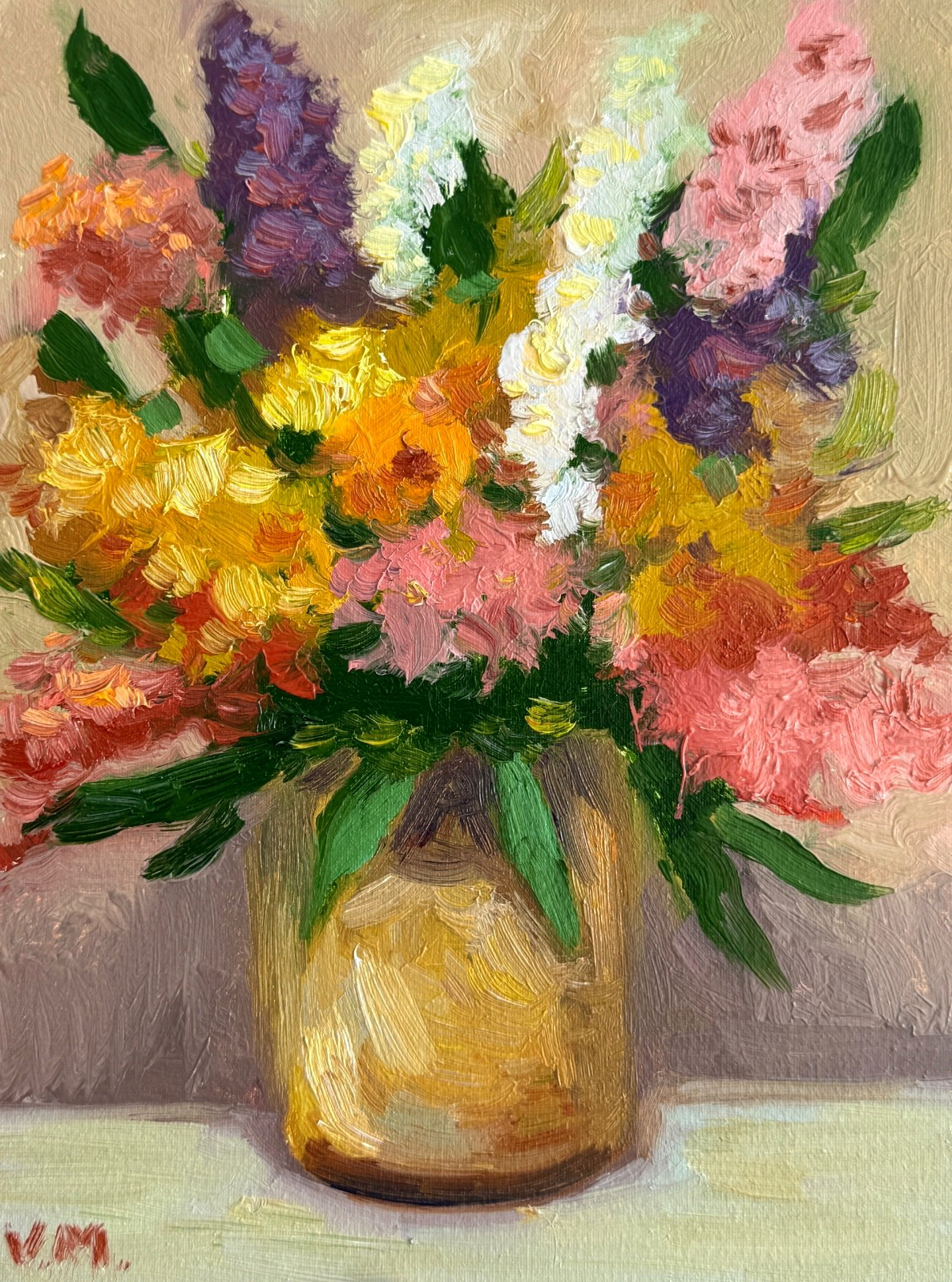 Flowers Painting Original Oil Signed Canvas Impasto Contemporary Textured Art