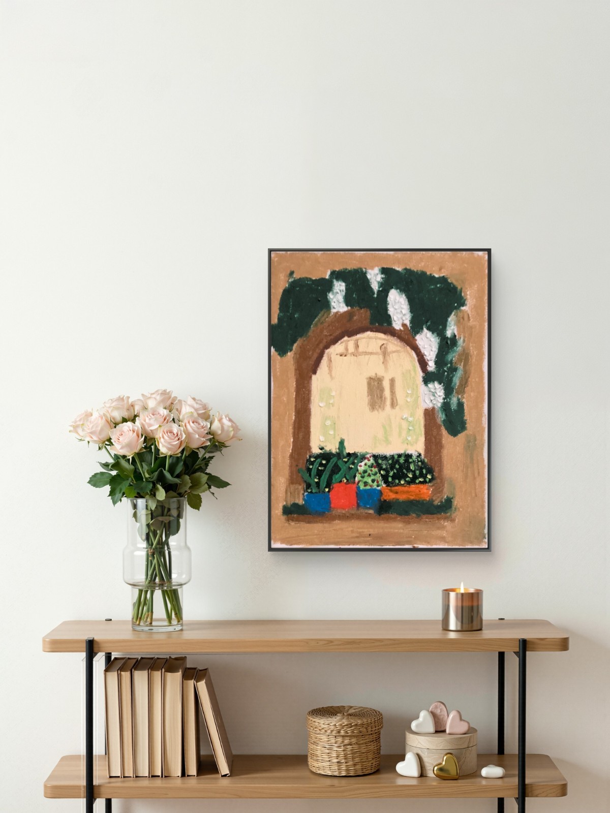 Garden Window Architecture House Cottage Original 11×14 Canvas Wall Art Green