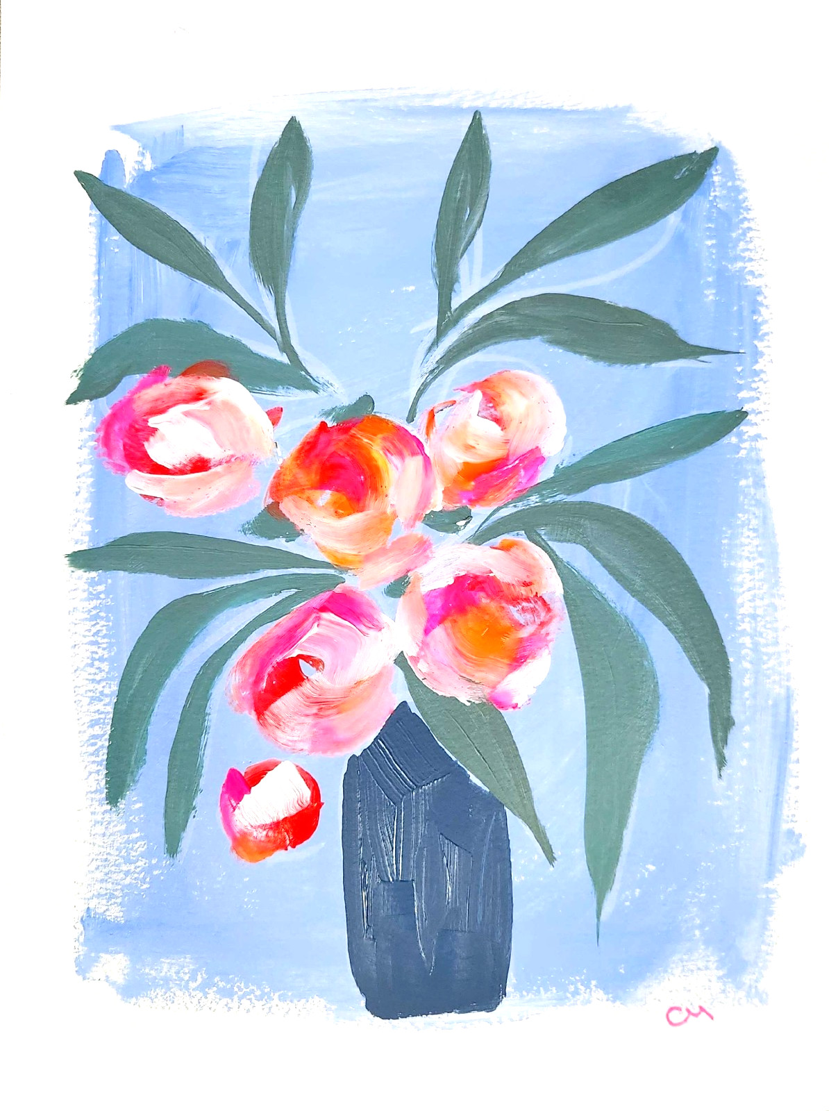 Original Abstract Botanical 9×12 Floral Painting Acrylic Wall Art Home Decor