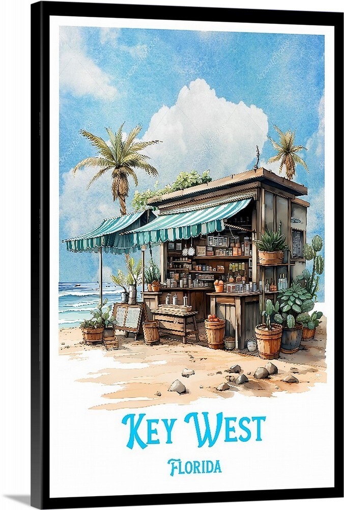Key West Florida it 5 OClock Retro Travel Poster, Canvas Or Framed 1930s Vintage