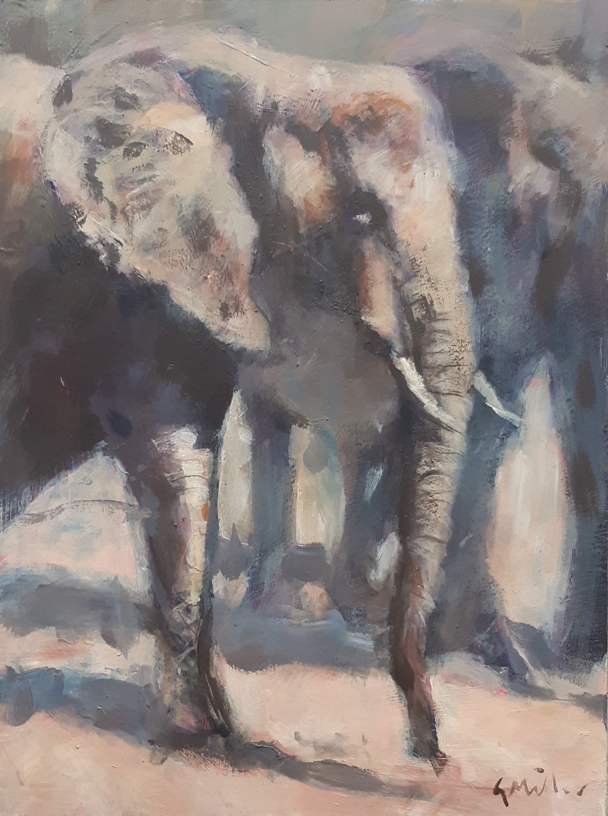 GERRY MILLER -. Unique. Artwork.»Elephant». Acrylic paint on board.30x40cm-