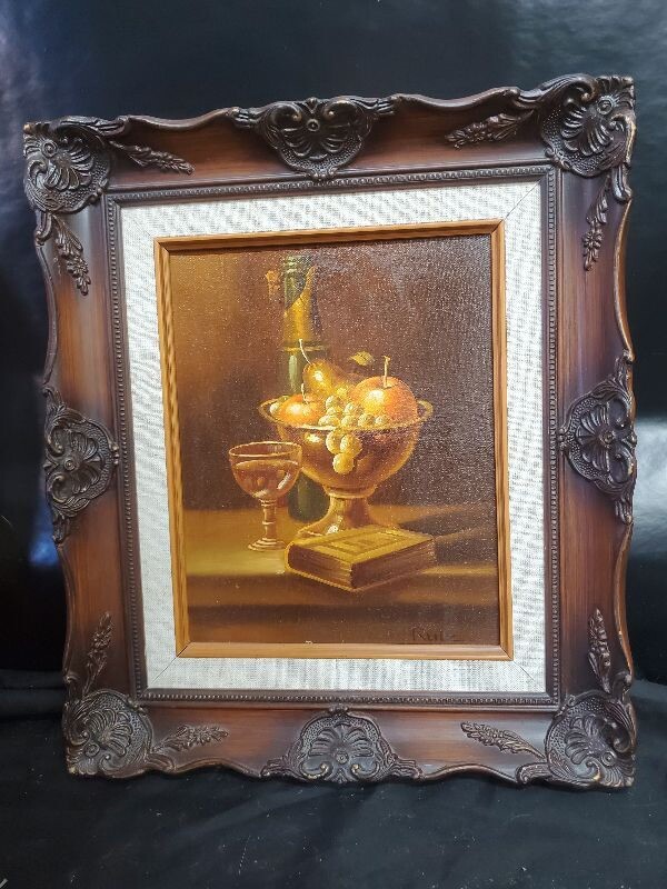 MID CENTURY PAINTING FOLK ART “RUIZ” SIGNED ANTIQUE VINTAGE STILL LIFE