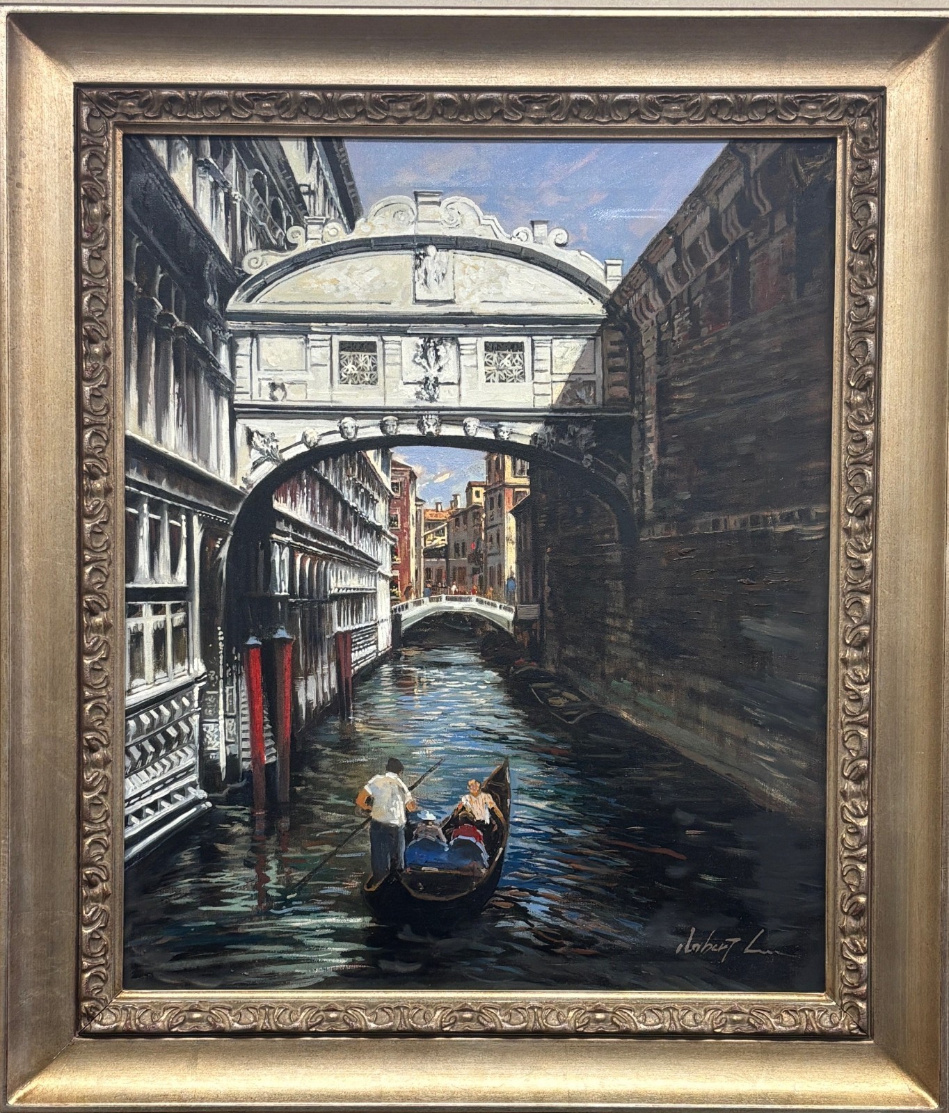 Robert Lui «Love in Venice» Signed Framed Original Oil Italy Art NEW