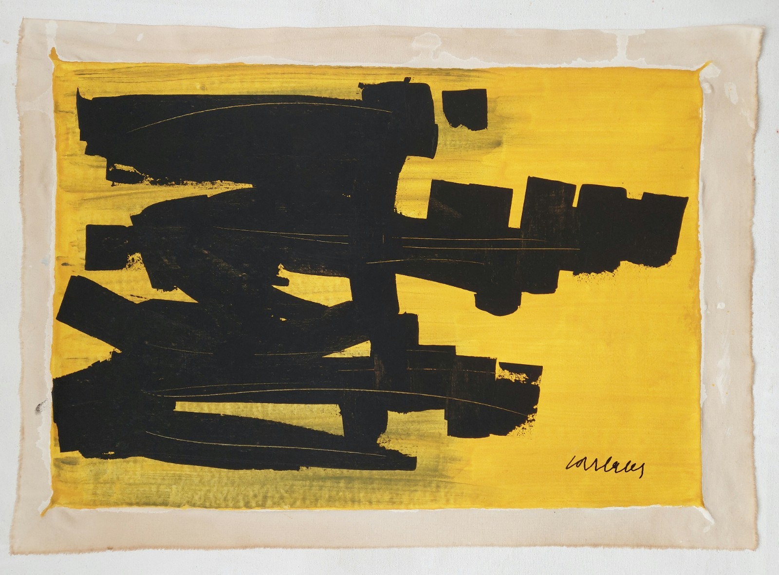 Pierre Soulages Signed Abstract Oil Painting on Canvas – French Modern Art