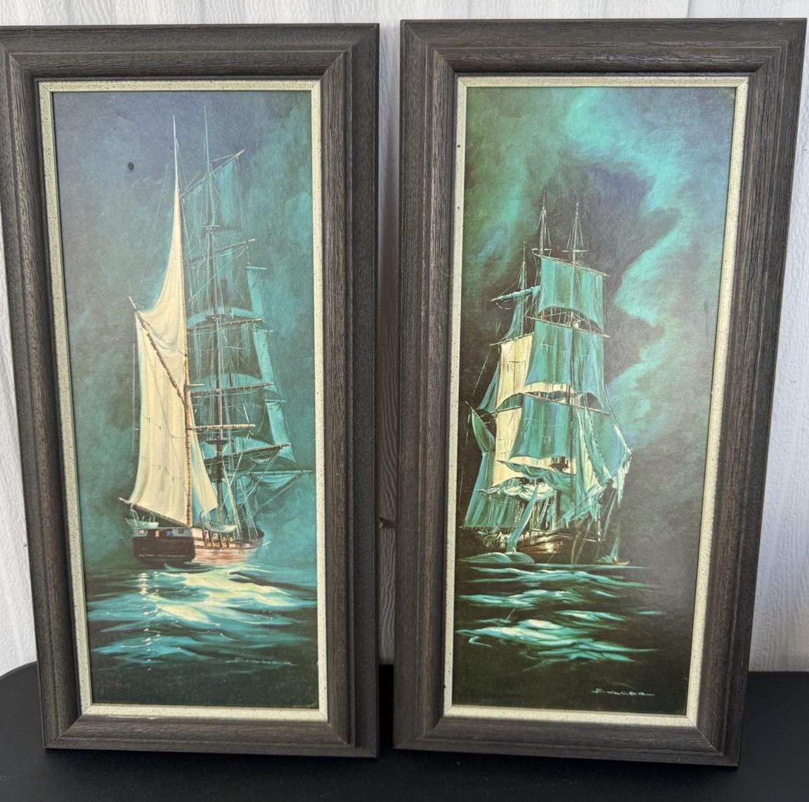 2 x Vintage Mid Century Art Ships Paintings Signed