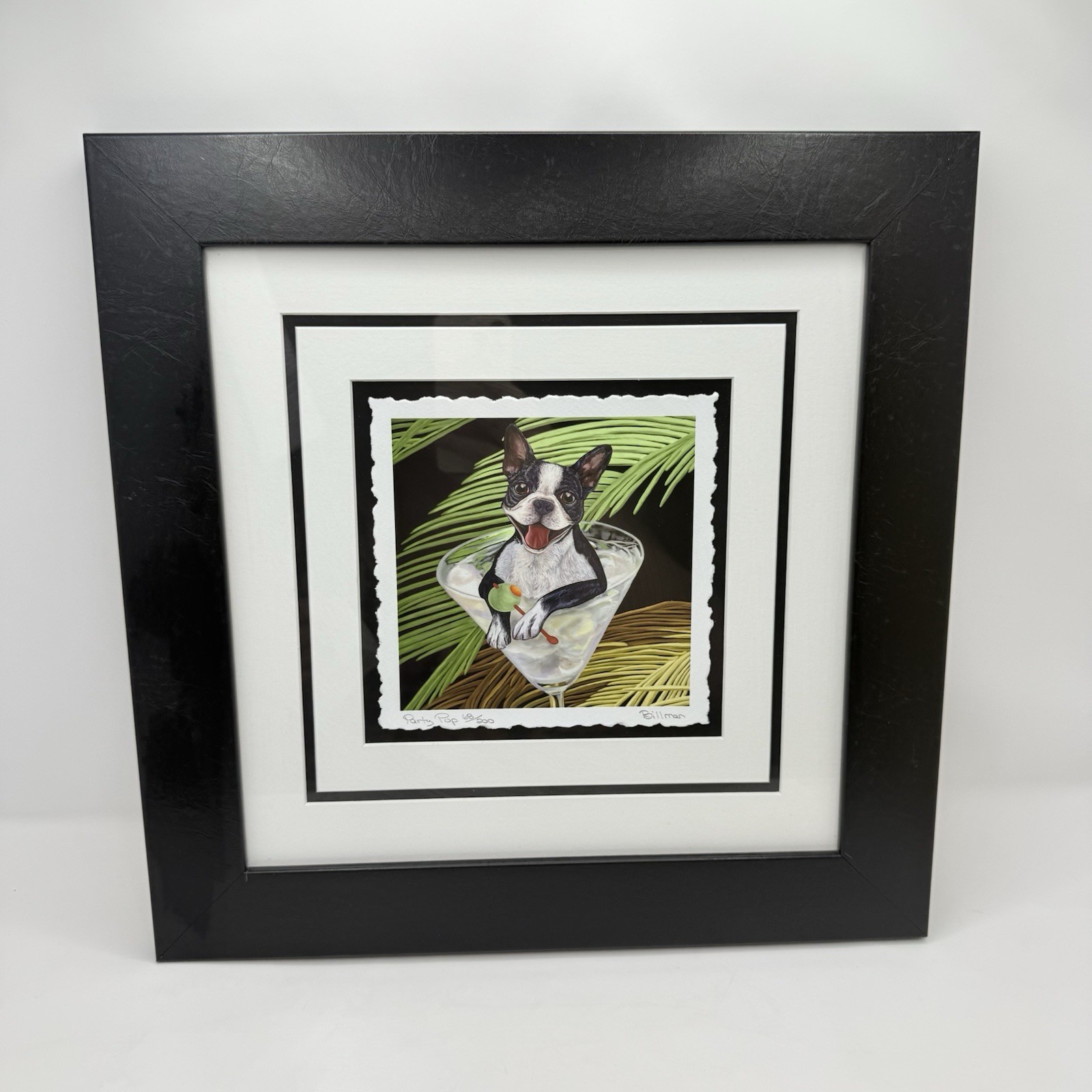 Boston Terrier Party Pup Print Jane & Gregg Billman Framed Matted Mixed Media