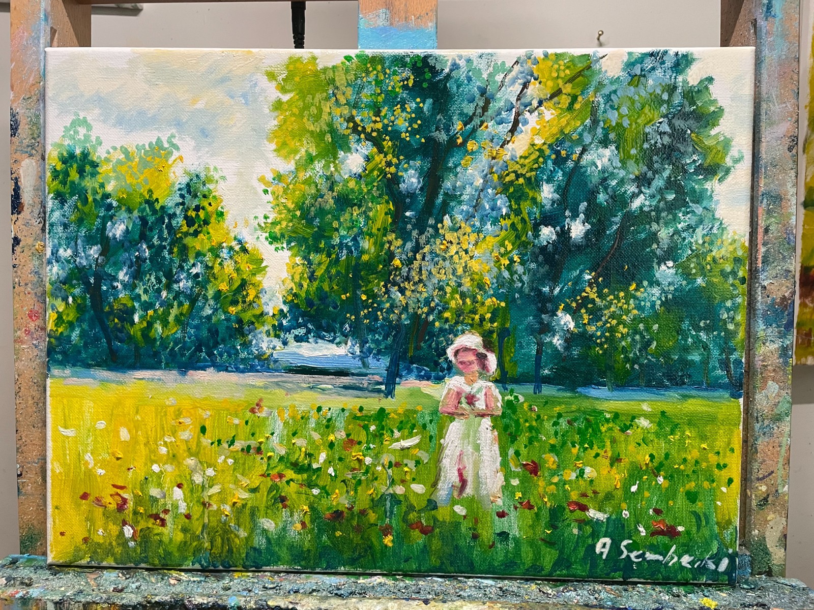 Girl in a Summer Meadow Original Oil Painting 12×16 Impressionist Art