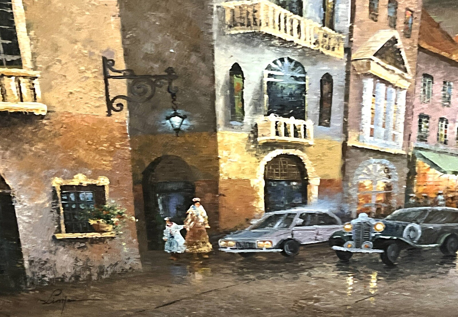 FINE LARGE SWEDISH STREET SCENE SIGNED BY :LIMIAN FINE DETAILS SIZE:69″ X 47″