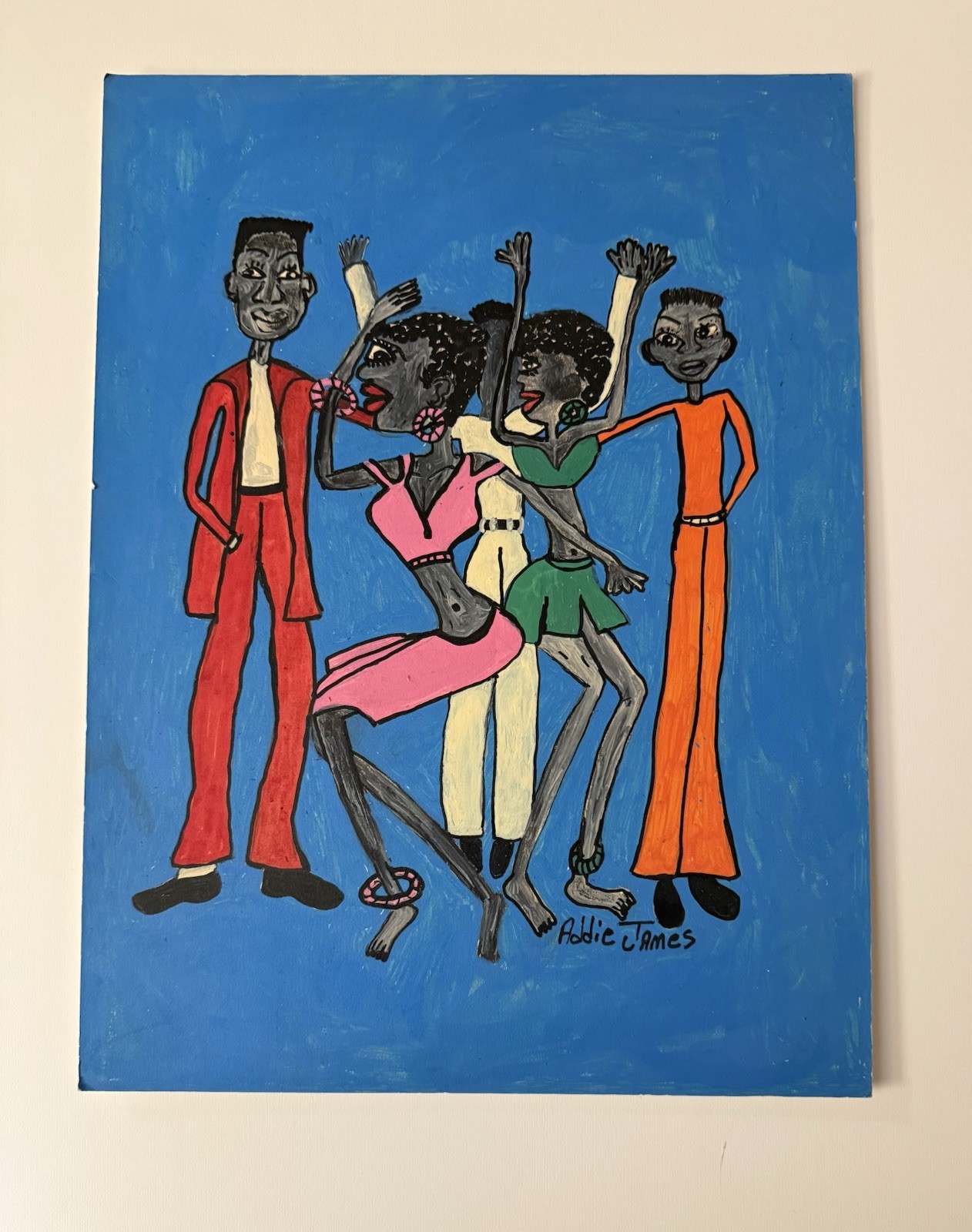 Addie James Original Signed Titled “Party!!!” African American Folk Art