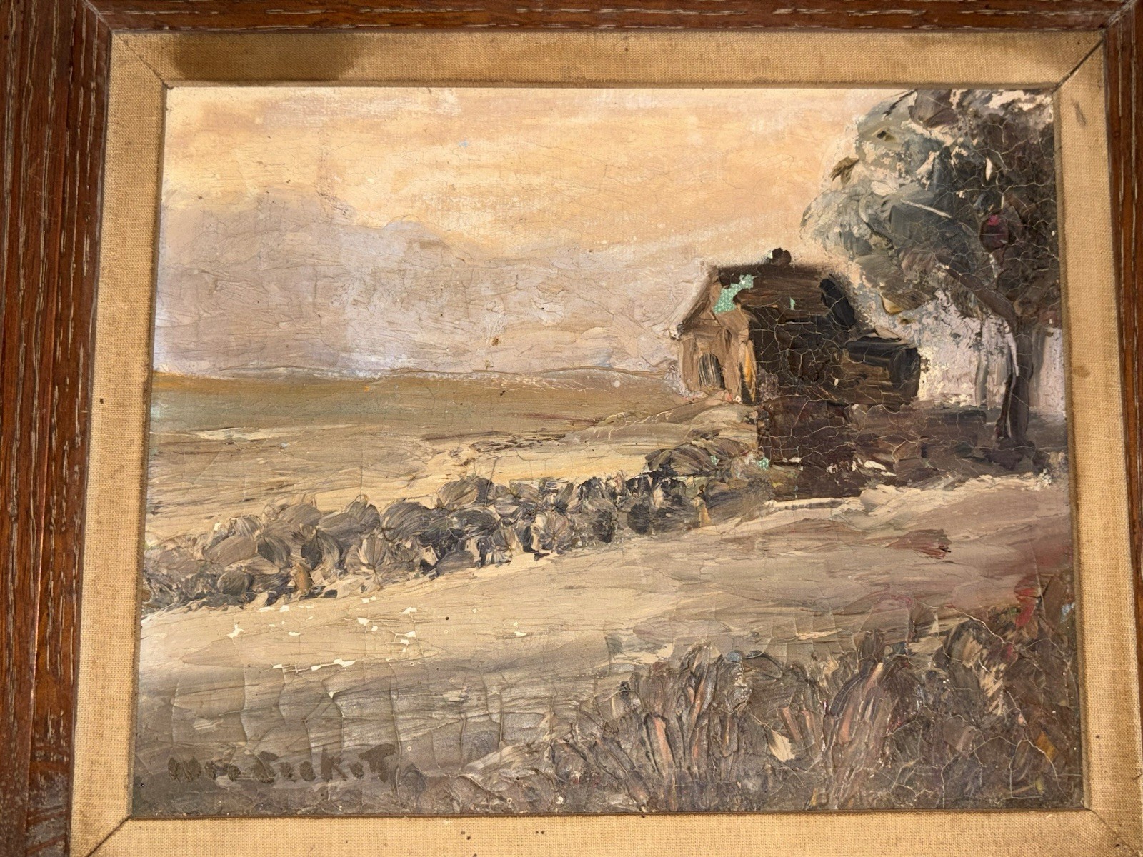 Framed 1964 Oil Painting Titled «Limehouse» by Wm. SACKETT Coastal Landscape
