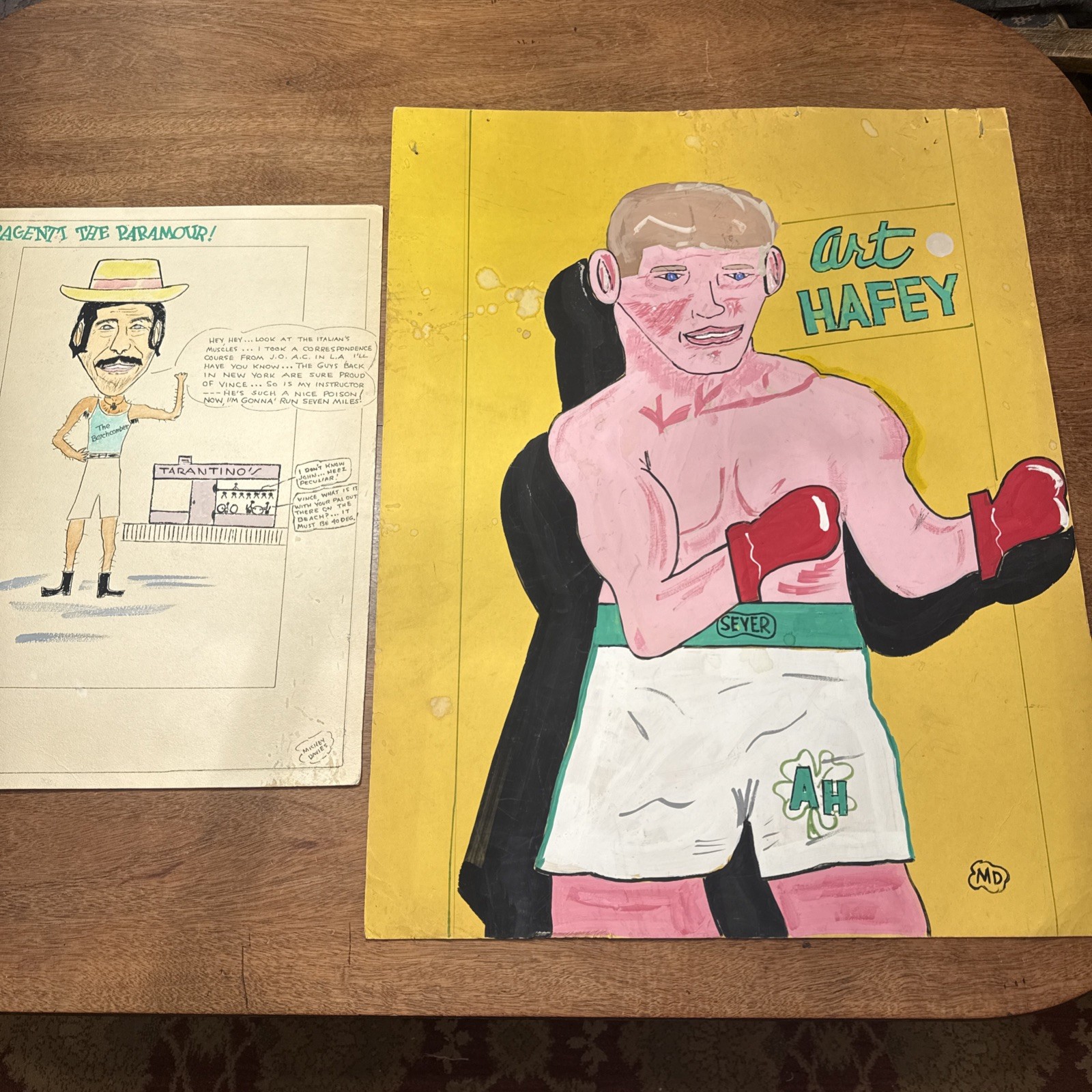2 Original Boxer Painting ART HAFEY Mickey Tony Davies California Boxing History