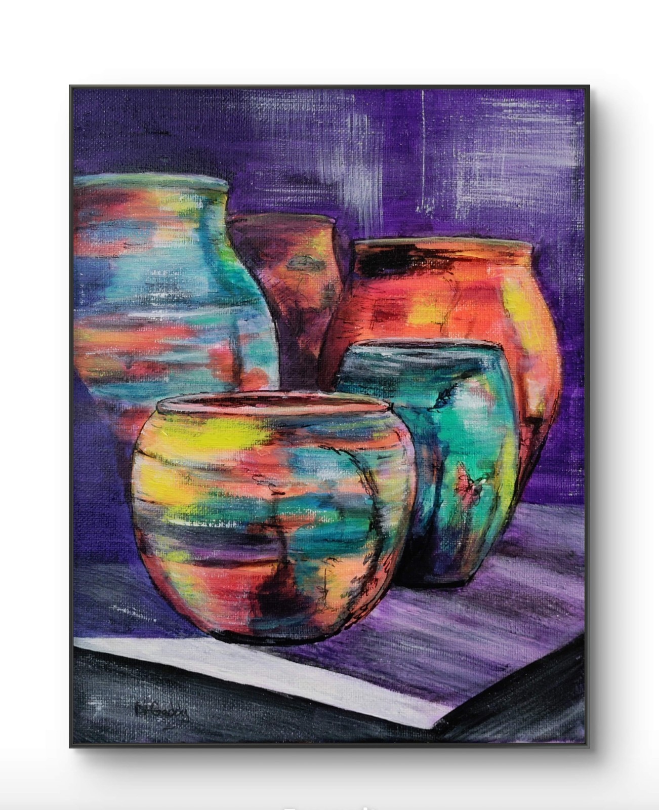 Original Expressionism 8 x 10 Ceramic Pots Acrylic Canvas Wall Painting
