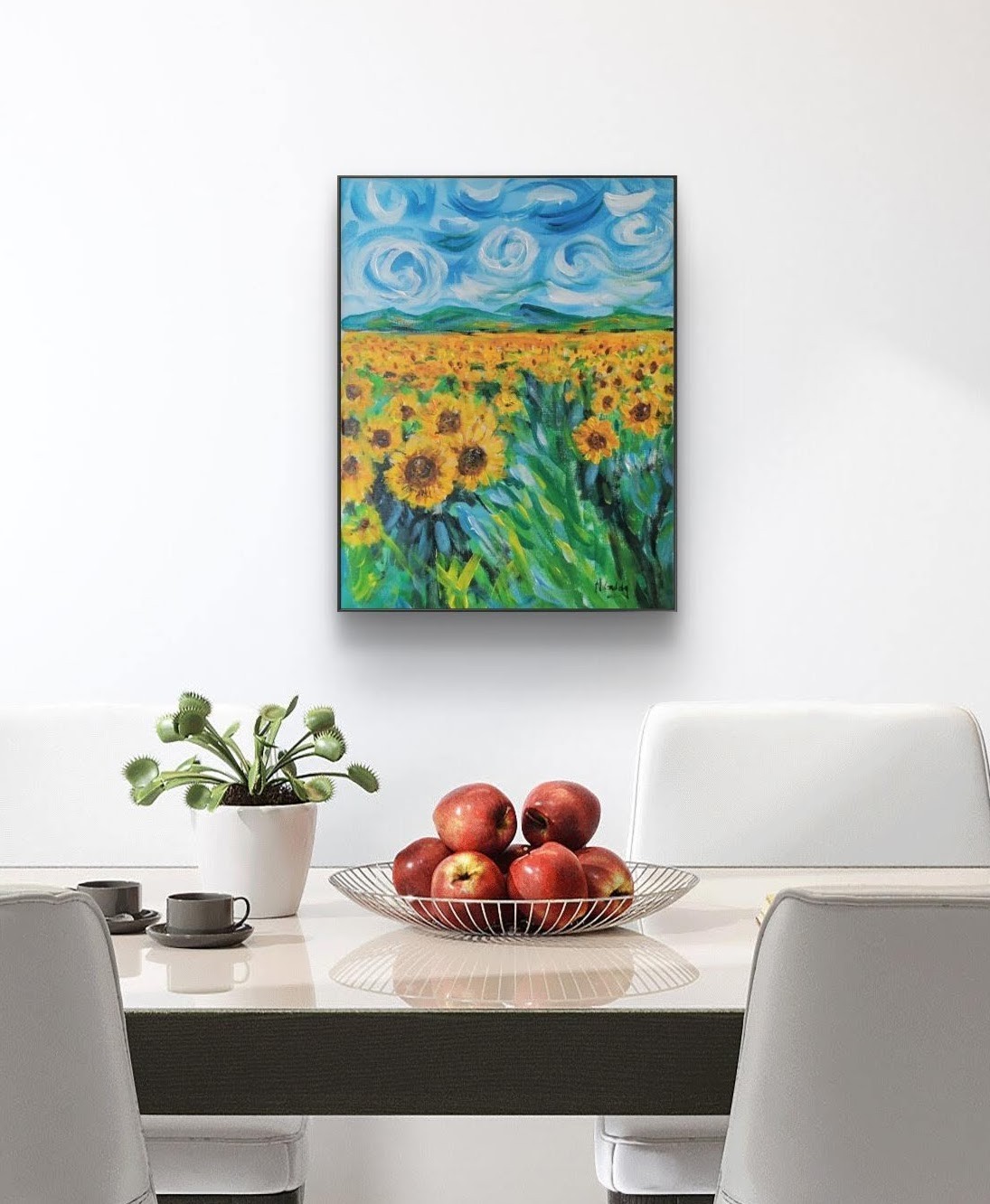 Original Expressionism 9 x 12 Sunflower Fields Forever Canvas Wall Painting