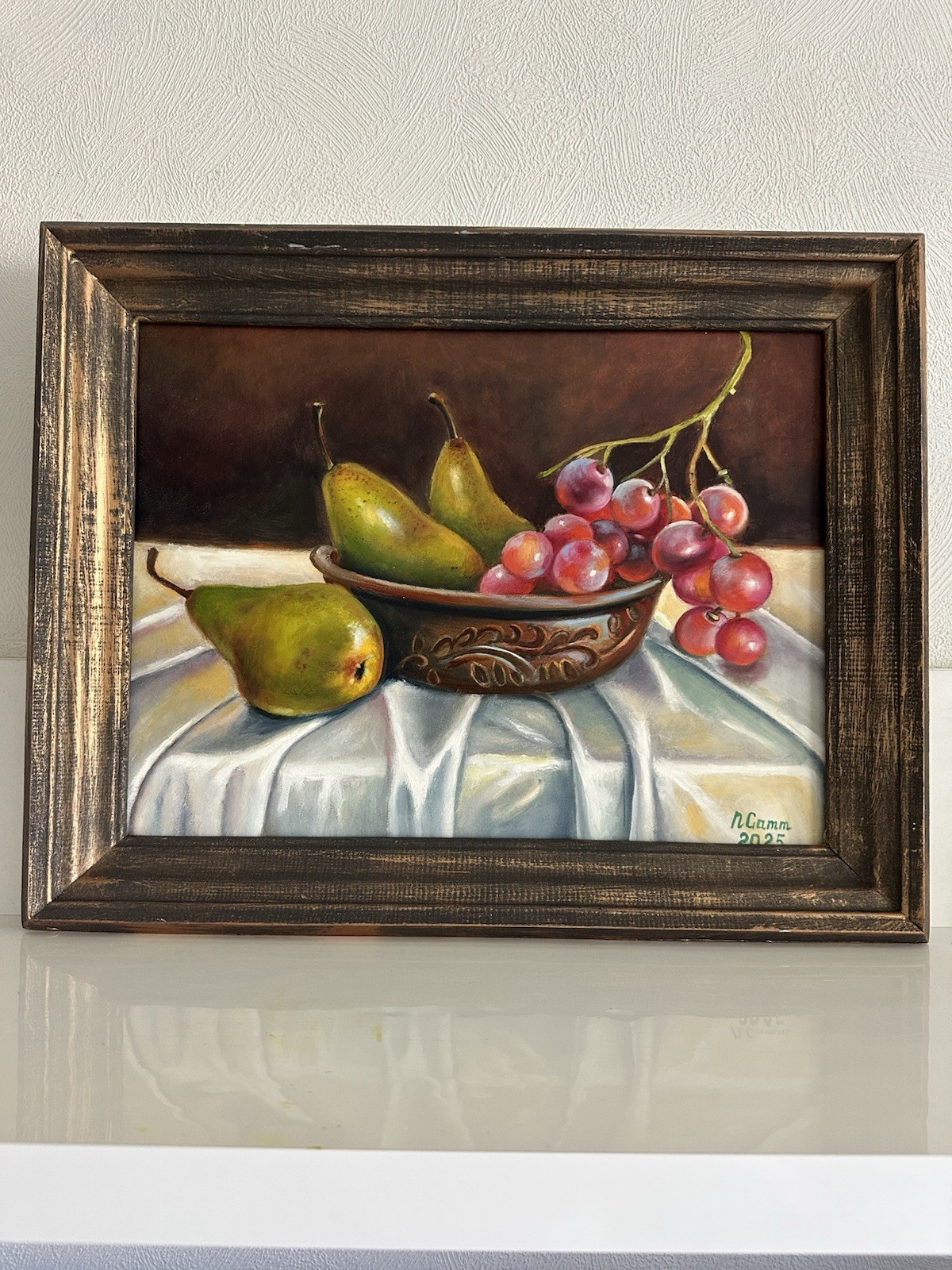 Oil Painting Still Life grapes pears in a vase 30×40 cm Art For Kitchen Gift