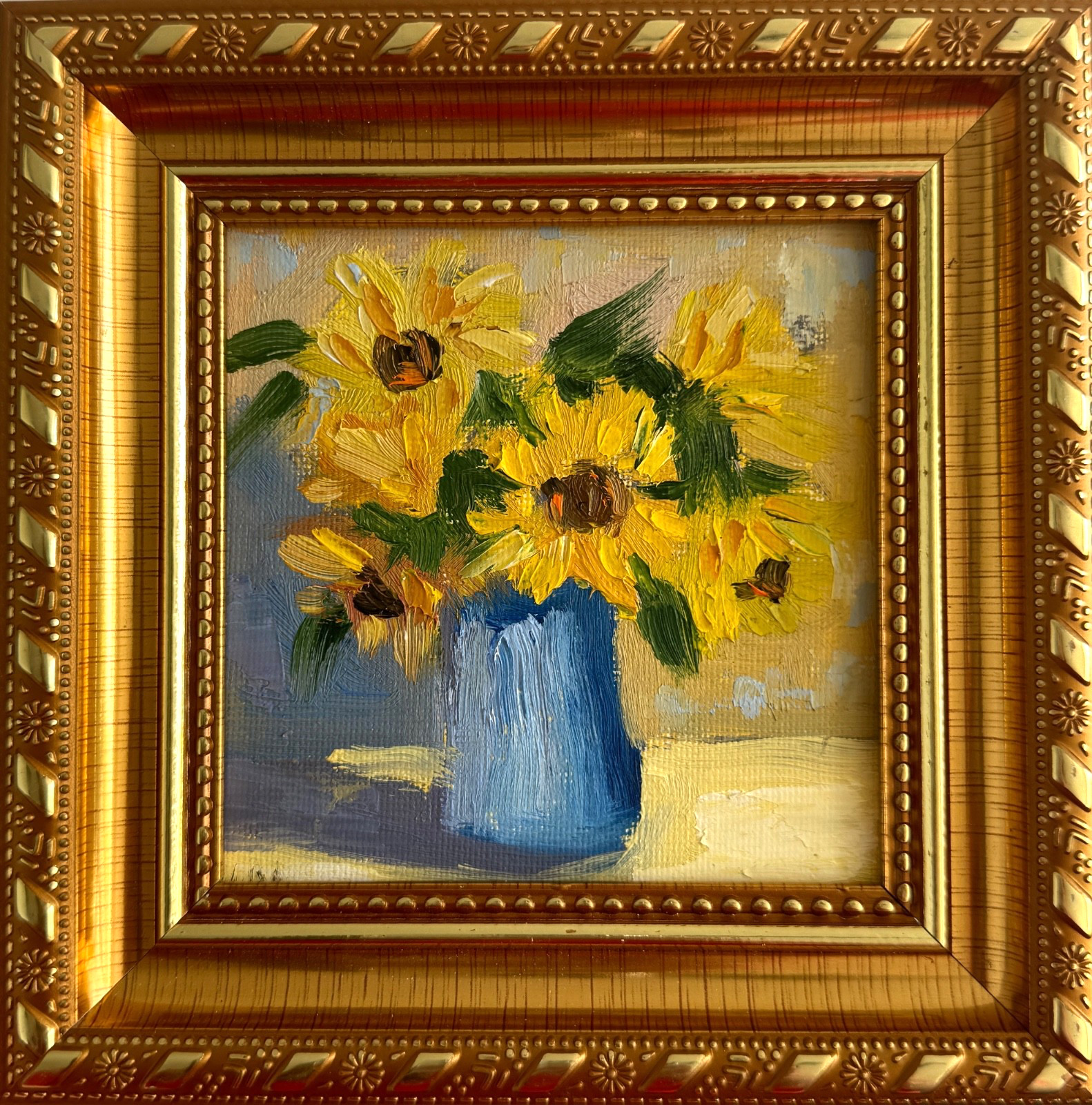 Framed Sunflowers Oil Painting Original Vintage Still Life Floral Art signed