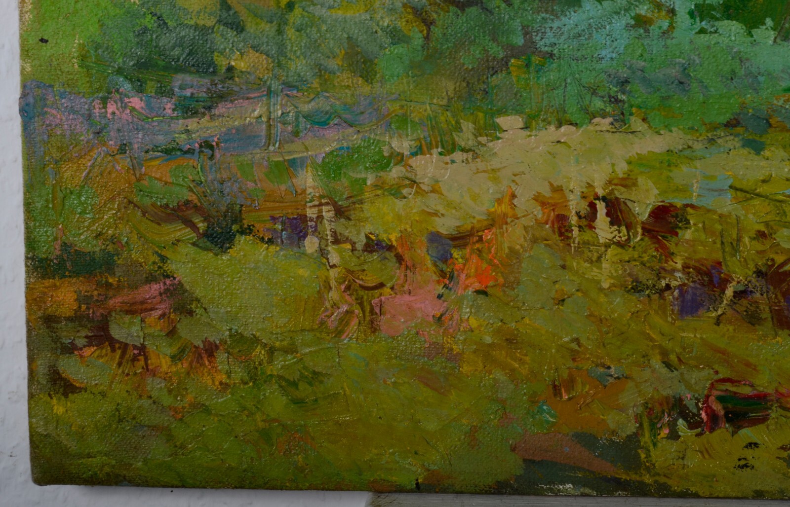 Spring river landscape, river in the mountains, oil painting, impressionist art