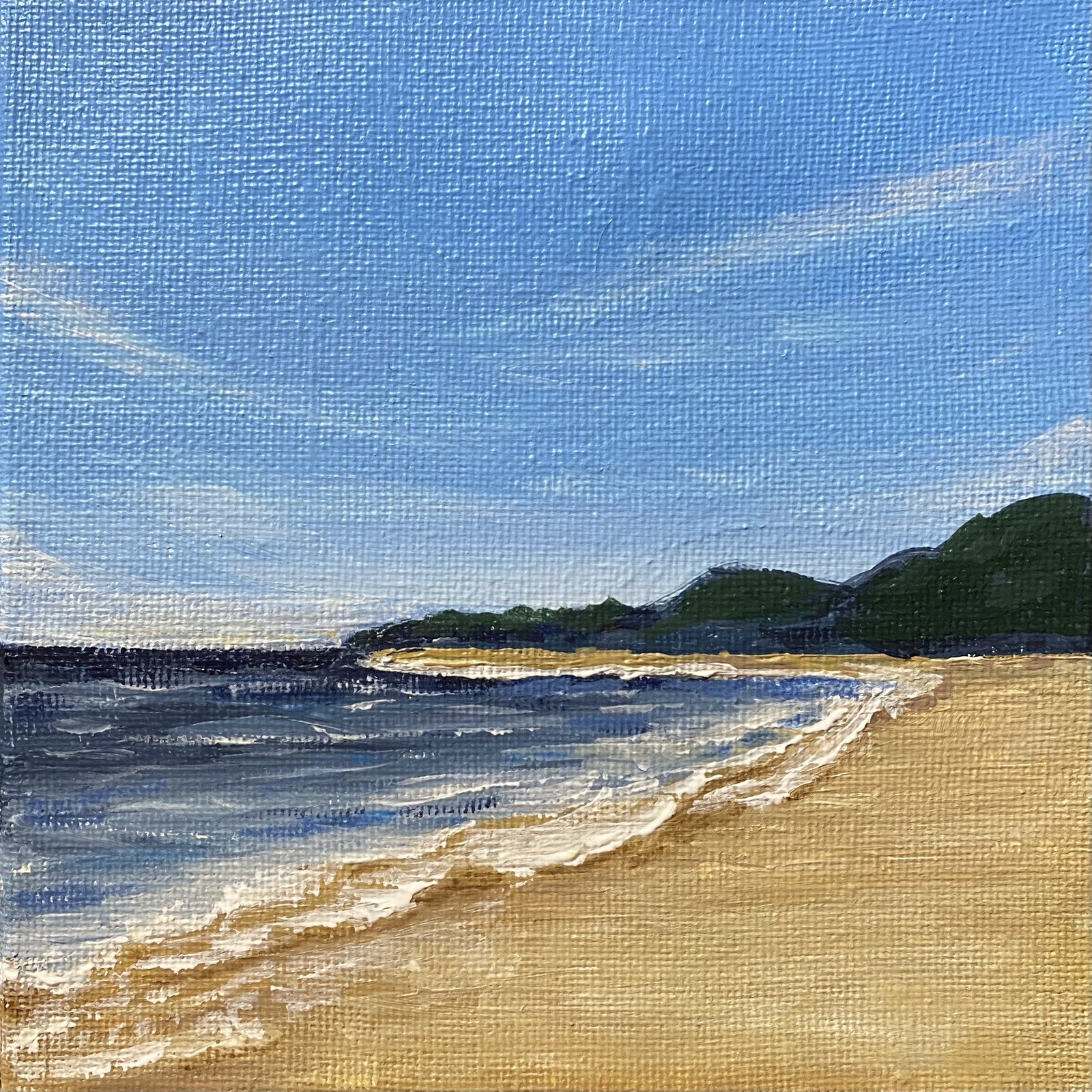 Original Acrylic 6”x6”x 1.5” canvas “Peaceful Beach” Pamela Long Impressionism