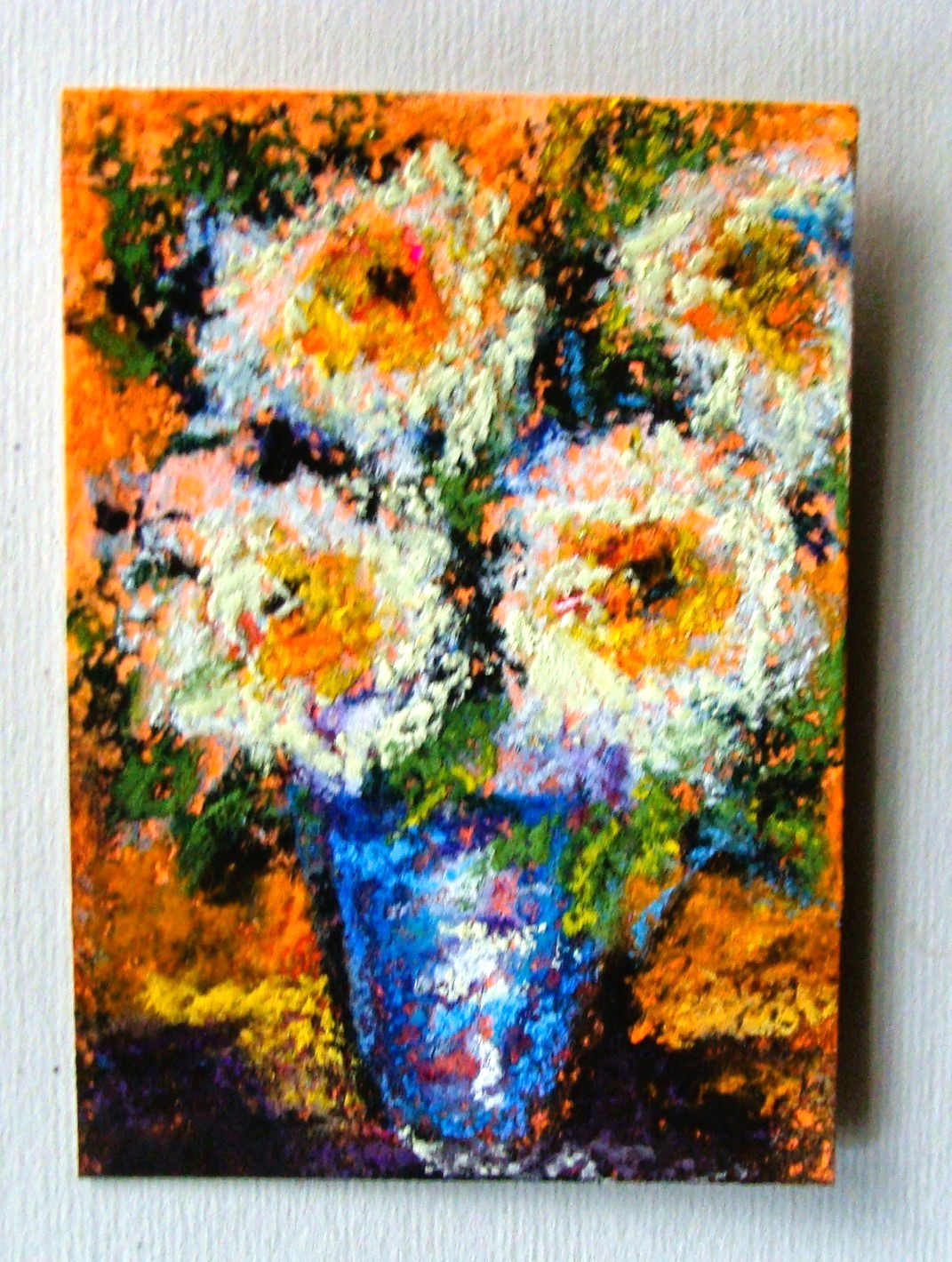 Original painting impressionism spring flowers ACEO soft pastels by Tarrantts