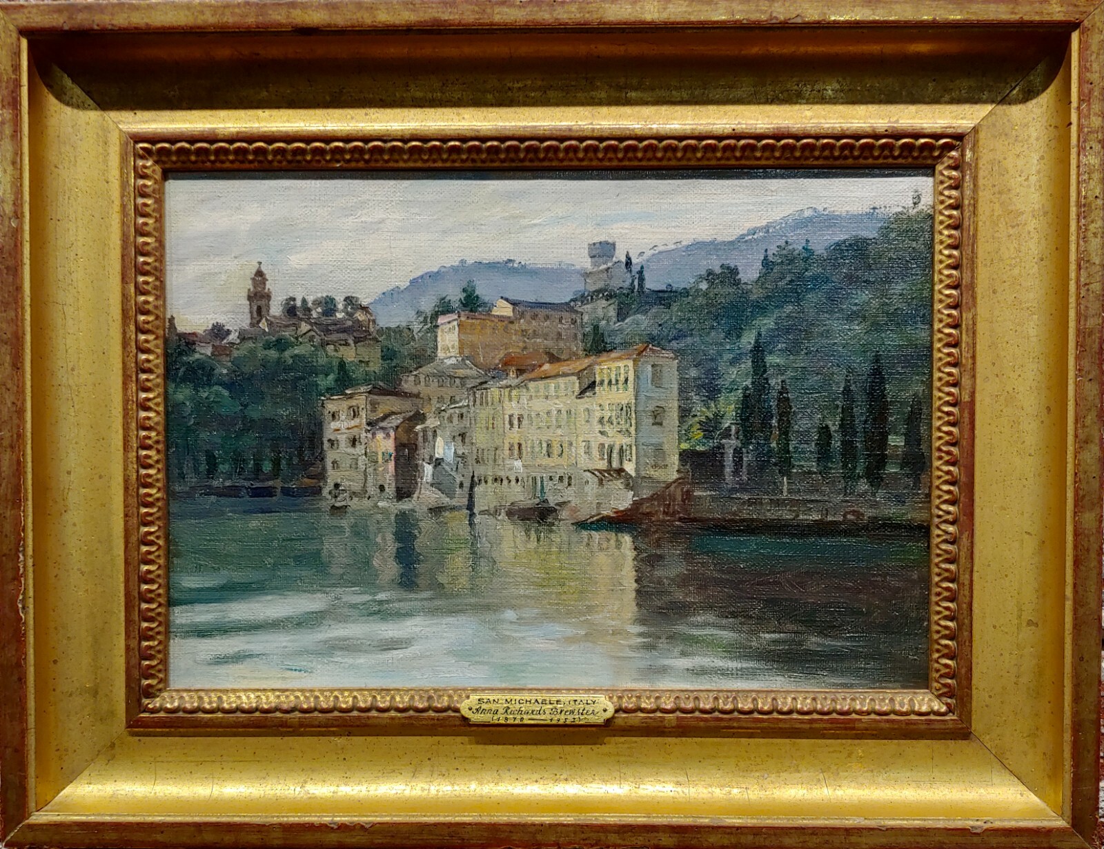 Anna Richards Brewster -1930 View of San Michele di Pagana in Italy-Oil painting