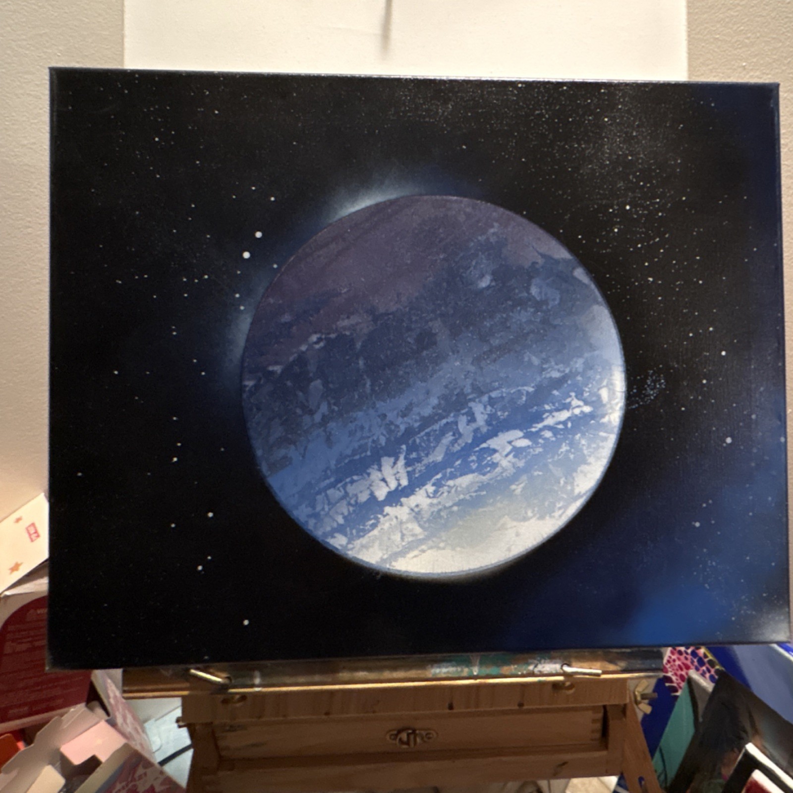 Original Outer Space Planet Painting on Canvas Unframed Signed Boba