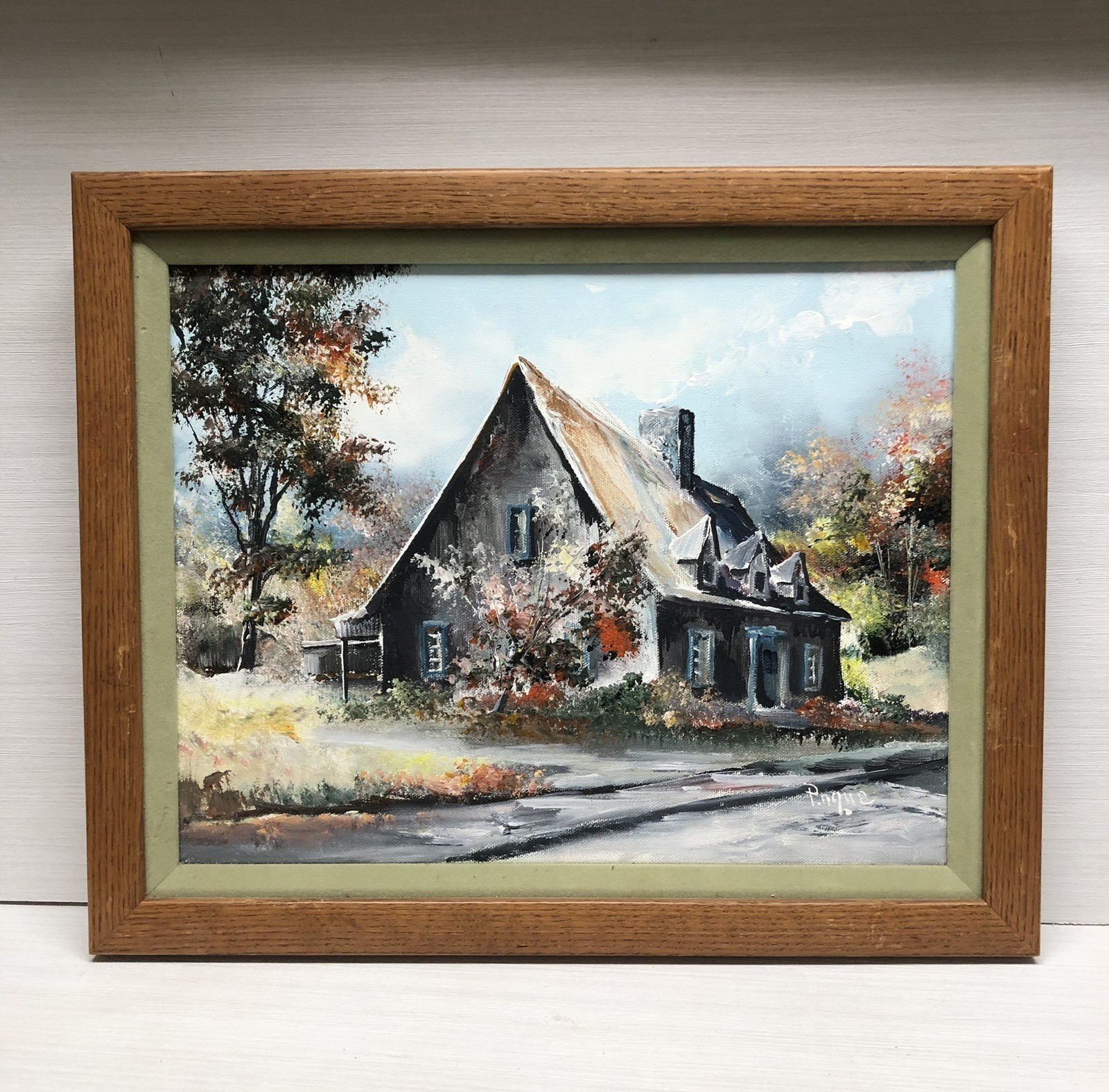 VTG Original signed Oil On Canvas Framed Art Rustic Cottage Scene 13.5 X 16.5”